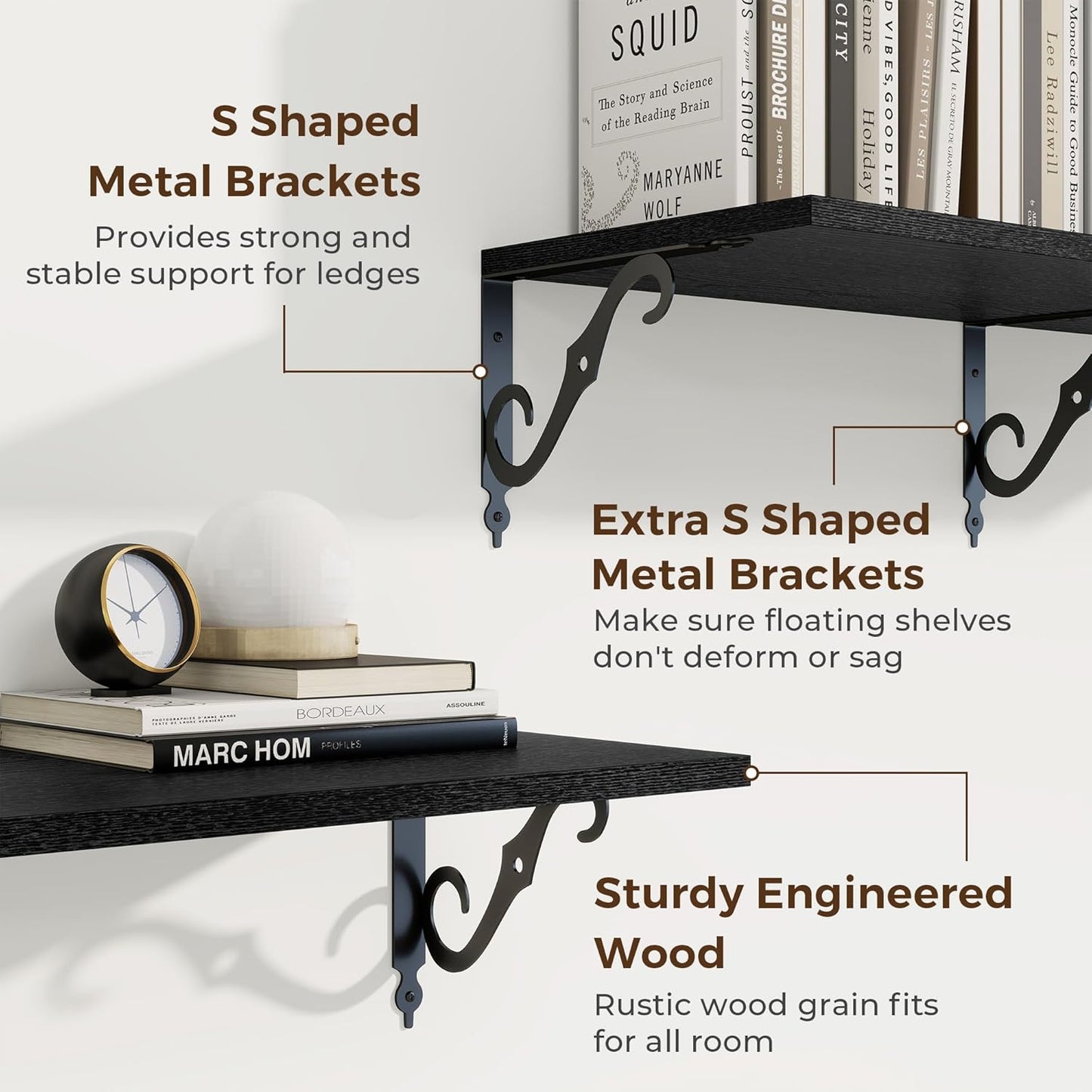 RICHFOCUS 12 Inch Deep Floating Shelves for Wall, 36" W x 12" D Black Wood Wall Shelves Set of 2, Wide Floating Shelves for Living Room, Bedroom, Kitchen, Bathroom and Decor Storage, Black