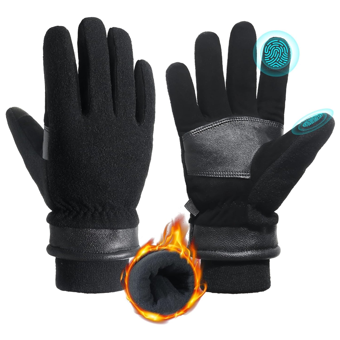 HANDLANDY Winter Gloves for Men Women, Thermal Gloves for Cold Weather Driving Cycling Ski Outdoor, Insulated Leather Work Gloves (XL, Black)