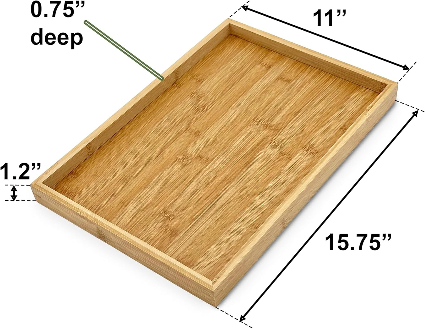 Bam & Boo (4-Pack) Natural Bamboo Rectangle Serving & Vanity Tray - for Kitchen, Bathroom, Countertop, Coffee Table (15.75" x 11" x 1.2")