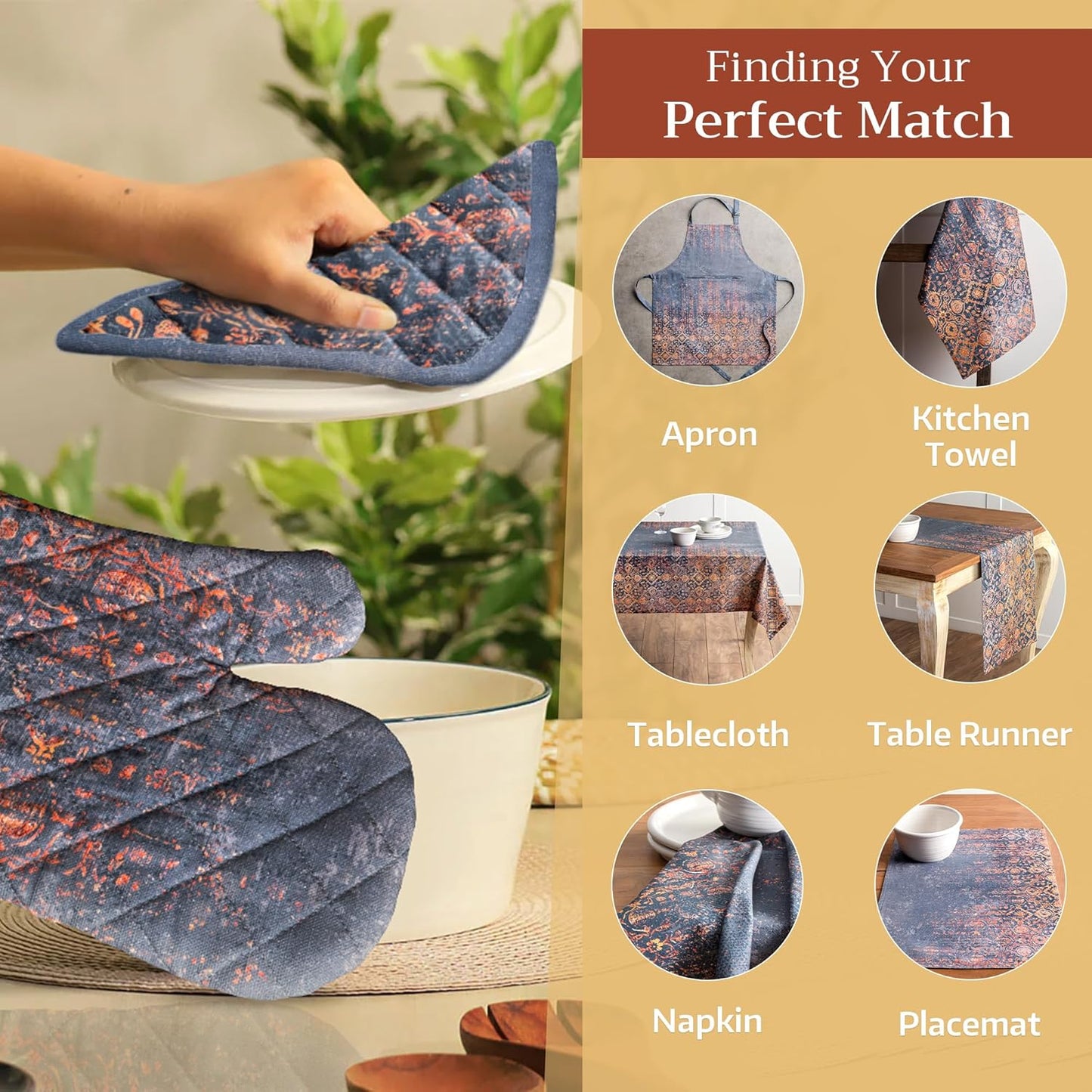 Maison d' Hermine Oven Gloves 100% Cotton Oven Mitt 7" x 13" with Loop Heat Resistant, BBQ, Cooking Gloves, Baking, Grilling, Kitchen, Handling Hot Pans (Pack of 1, Imperfection)