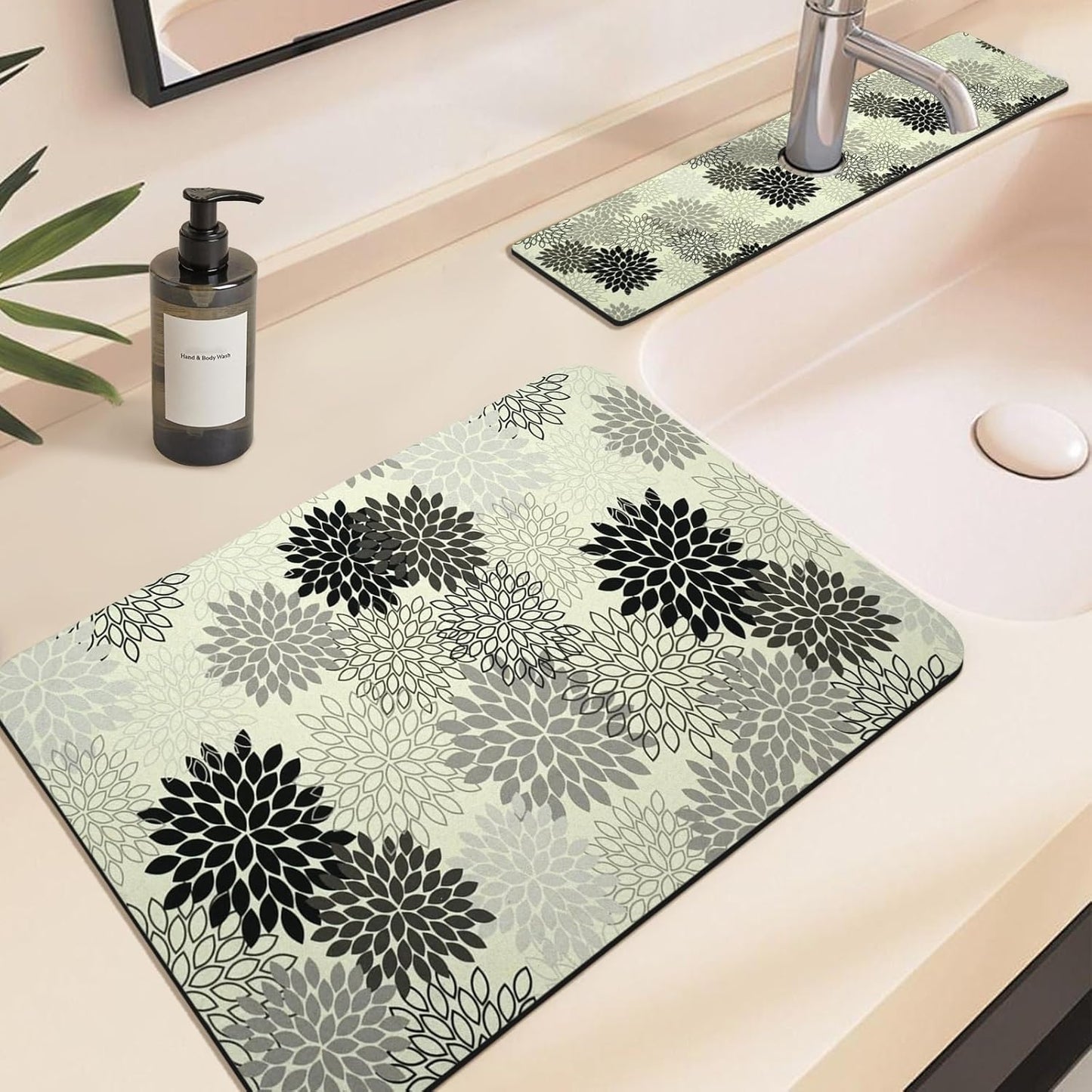 19.5" x 12" Dish Drying Mat & 24" x 5.5" Sink Splash Guard, Super Absorbent Drainer Rack Mat for Kitchen Counter Coffee Bar