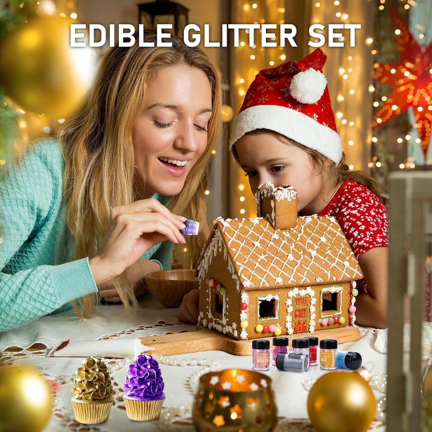 Edible Glitter - 30g Edible Luster Dust Metallic Food Grade Coloring Glitter for Drinks, Cake Decorating, Baking - Edible Dust Powder Shimmer Sprinkle Powder for Icing, Cocktail, Wine, Candy (Green)