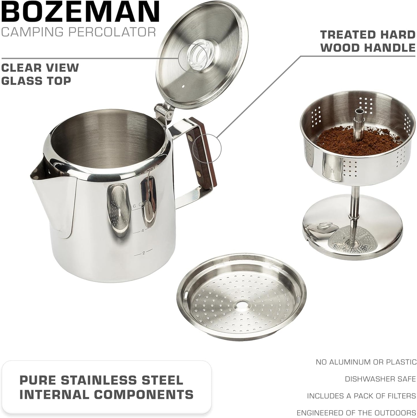 COLETTI Bozeman Percolator Coffee Pot — Coffee Percolator, Camping Coffee Pot – America’s Favorite Percolator – NO Aluminum or Plastic [6 cup]