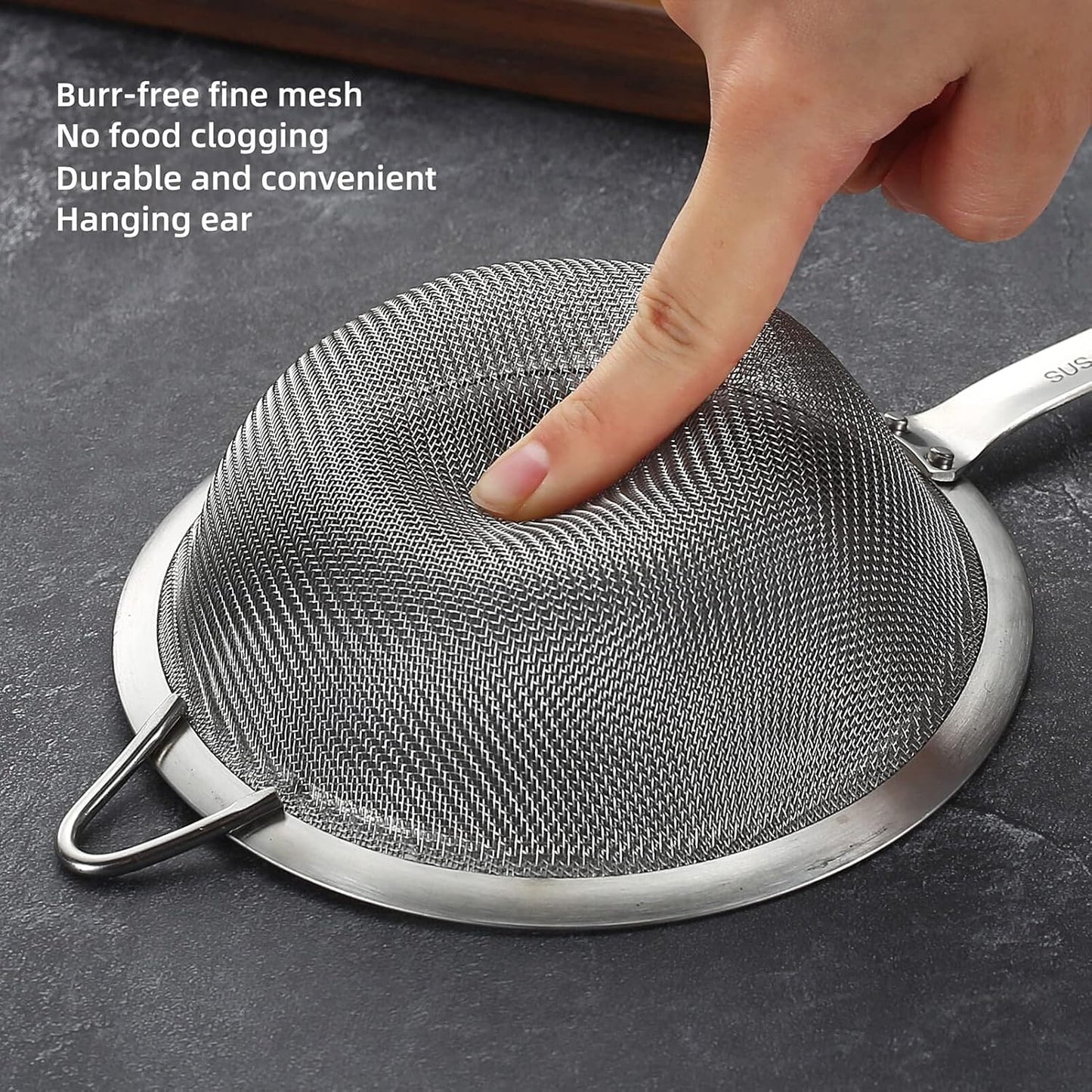 304 Stainless Steel Fine Mesh Strainers for Kitchen, Colander-Skimmer with Handle, Sieve Sifters for Food, Tea, Rice, Oil, Noodles, Fruits, Vegetable 5.51 inch Medium