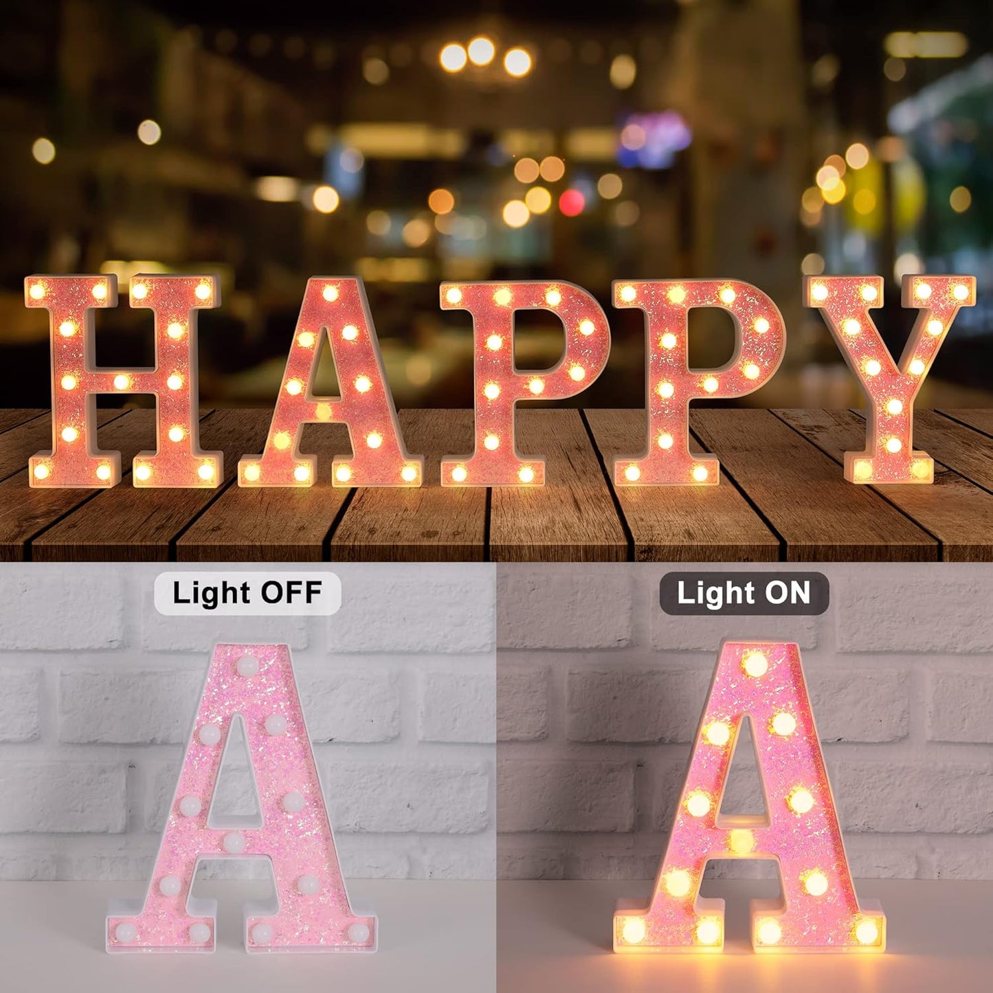 Foaky Pink Light up Letters，Pink Party Decorations,Girls Room Decor,Glitter Light Up Letters,Alphabet Letter Sign for Night Light Birthday Party Girls Gifts, Home Bar Decoration（L）