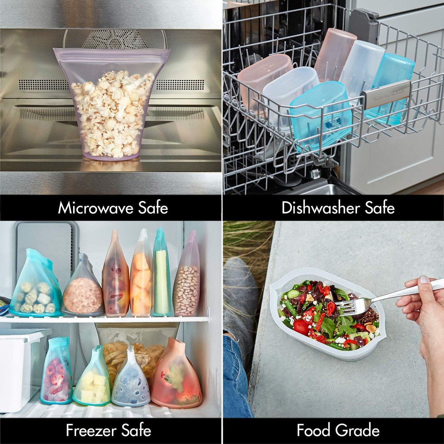 Zip Top Reusable Food Storage Bags | Large Cup [Teal] | Silicone Meal Prep Container | Microwave, Dishwasher and Freezer Safe | Made in the USA