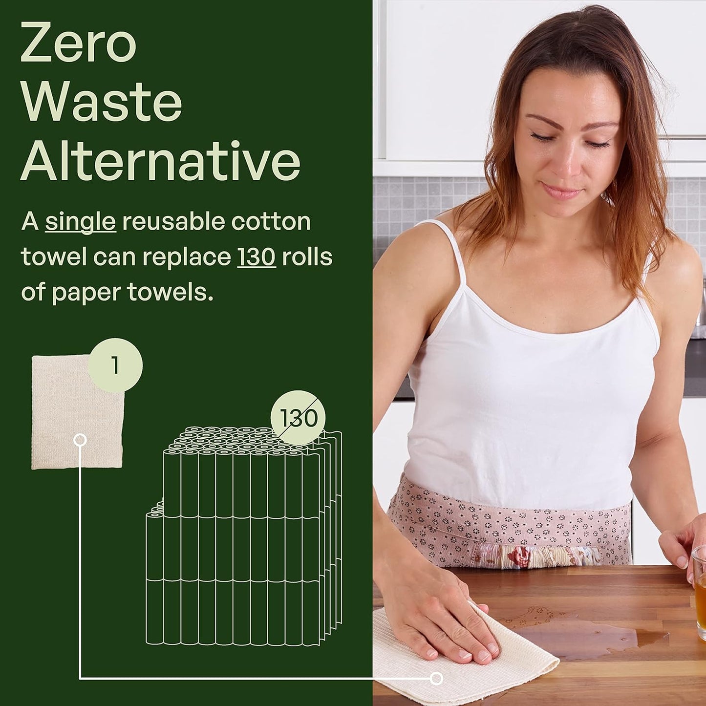 10 Pack Kitchen Paper Towels Washable - Super Absorbent Natural Paper Towels - Natural Cotton - Reusable, Paperless Kitchen Dish Cloths - 100% Organic