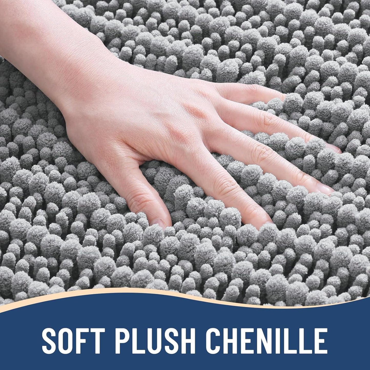 Arotive Luxury Chenille Bathroom Rug Mat, Extra Soft Thick Absorbent Shaggy Bath Rugs, Non-Slip Machine Wash Dry, Plush Bath Mats for Bathroom, Shower and Tub, 70x24, Light Grey