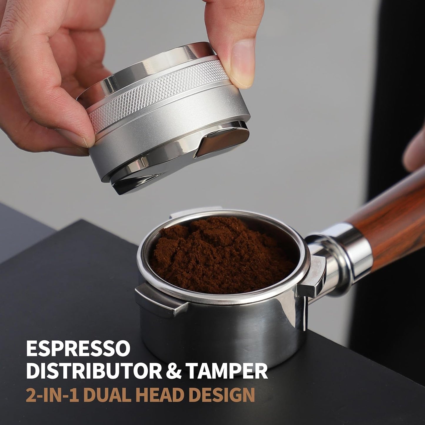 51mm Coffee Distributor and Tamper,Dual Head Coffee Leveler Fits for Delonghi 51mm Portafilter,Professional Espresso Hand Tamper.(Silver)