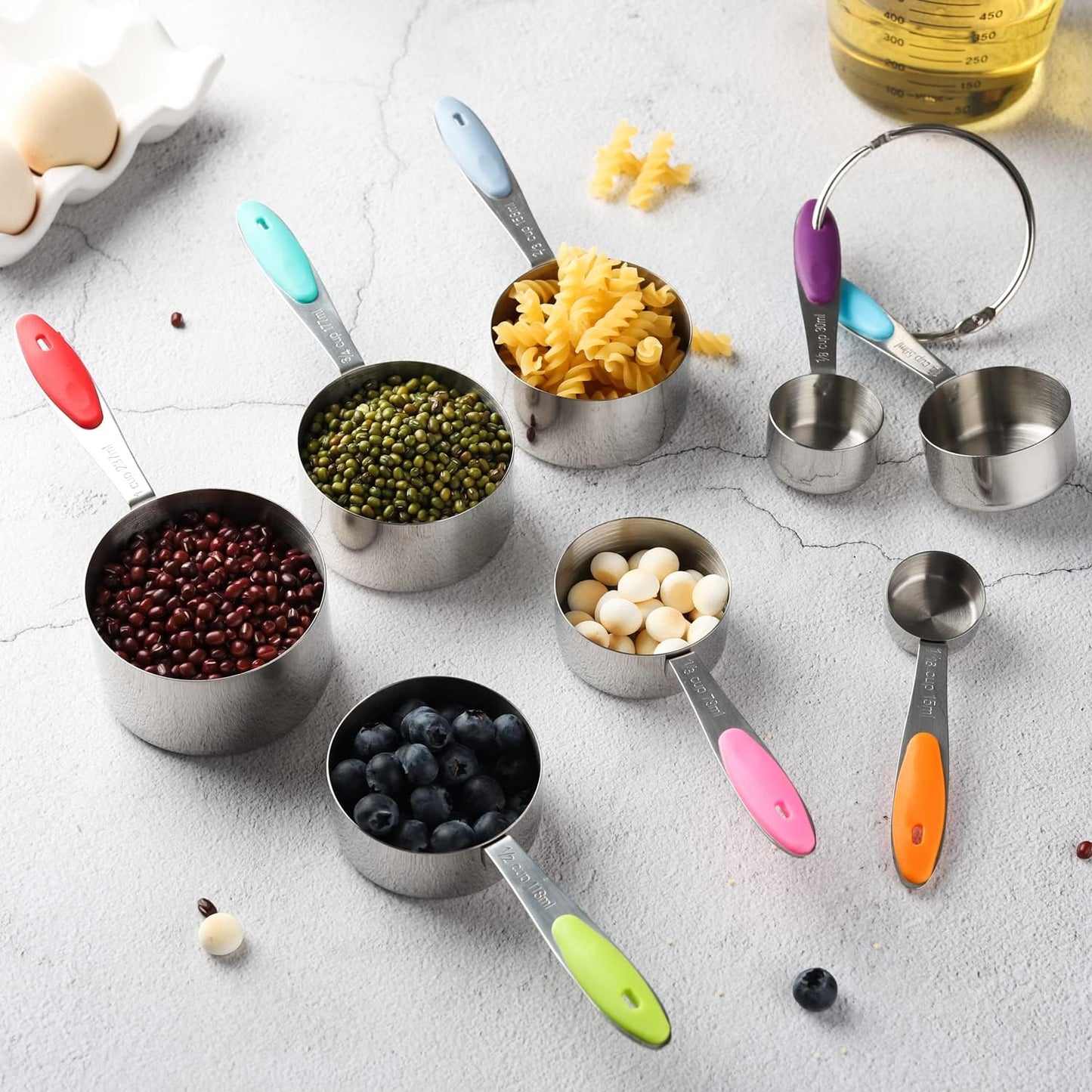 Measuring Cups Set of 8 Stainless Steel Stackable Nesting Measuring Cups for Dry and Liquid Ingredients