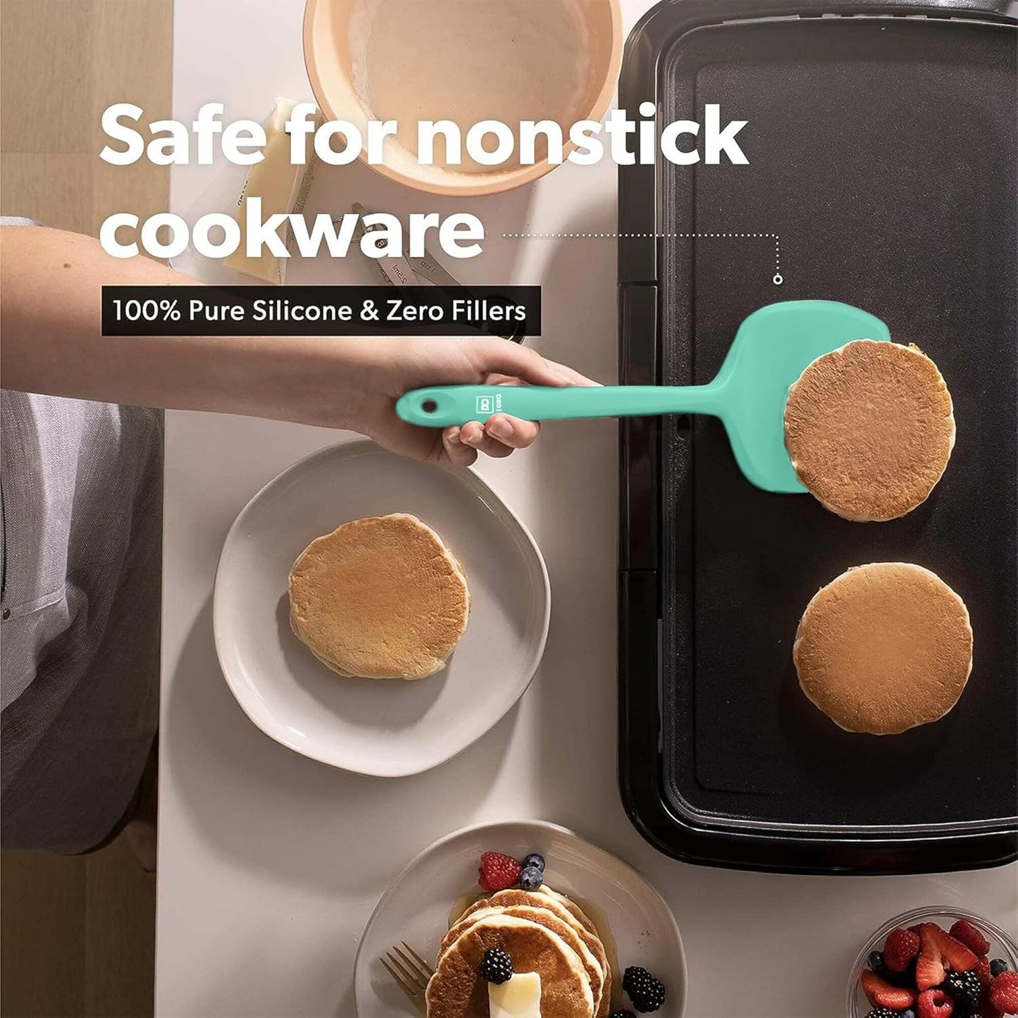 New DI ORO Silicone Turner Spatula Set - Kitchen Spatulas for Nonstick Cookware - Cooking Utensils for Flipping Eggs & Pancakes - 600°F Heat-Resistant BPA Free Turners - Dishwasher Safe (4pc, Mint)