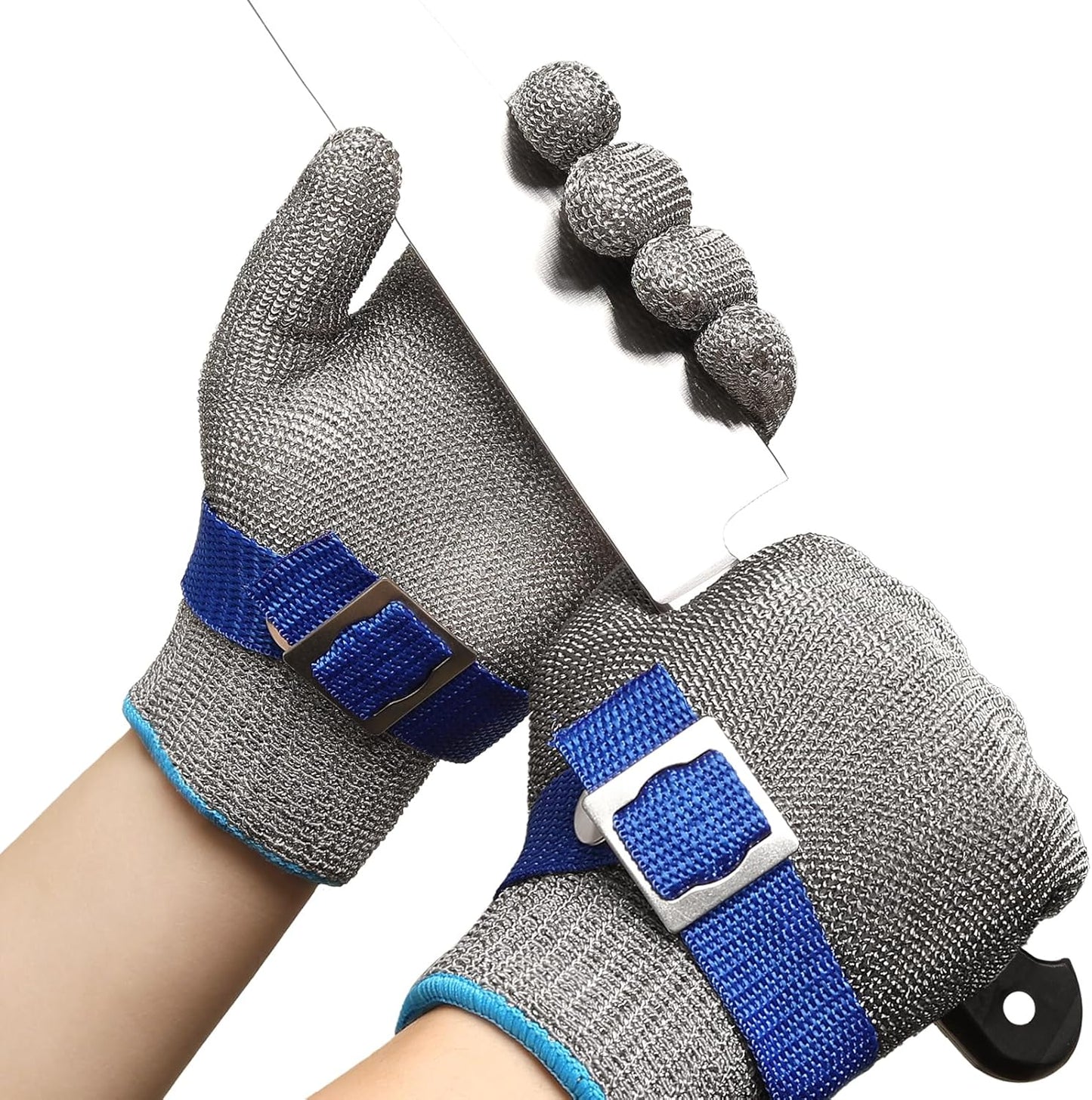 ANSI A9 Cut Resistant Glove, Food Grade Stainless Steel wire Mesh Metal Gloves, Knife Cutting Gloves for kitchen Mandoline Slicing Butcher Meat Cutting Oyster Shucking Fish Fillet（L, 50pairs）