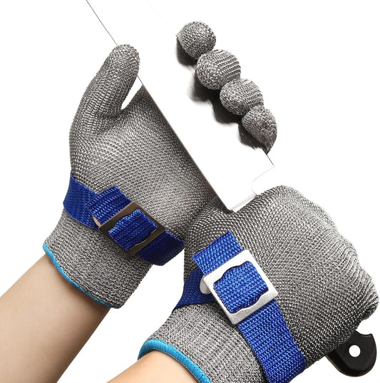 ANSI A9 Cut Resistant Glove, Food Grade Stainless Steel wire Mesh Metal Gloves, Knife Cutting Gloves for kitchen Mandoline Slicing Butcher Meat Cutting Oyster Shucking Fish Fillet（L, 50pairs）