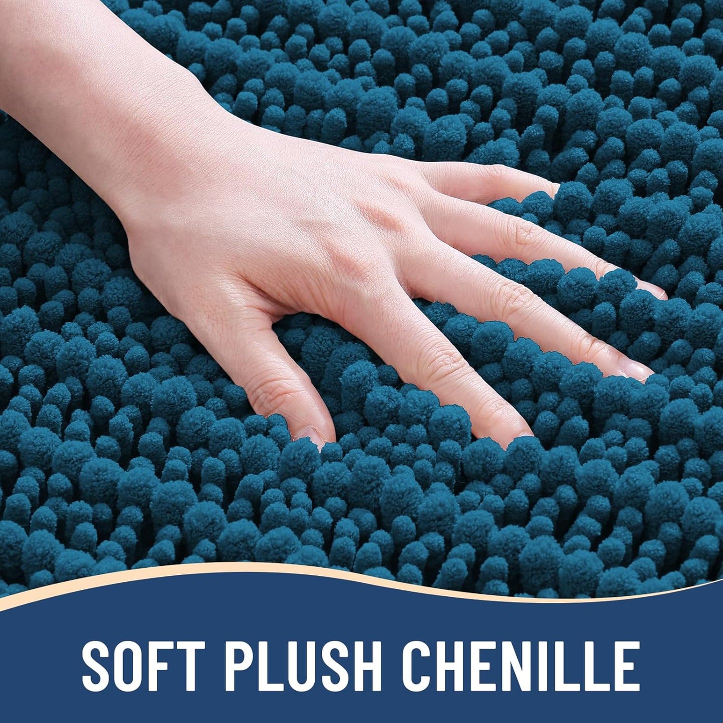 Arotive Luxury Chenille Bathroom Rug Mat, Extra Soft Thick Absorbent Shaggy Bath Rugs, Non-Slip Machine Wash Dry, Plush Bath Mats for Bathroom, Shower and Tub, 34x21, Peacock Blue