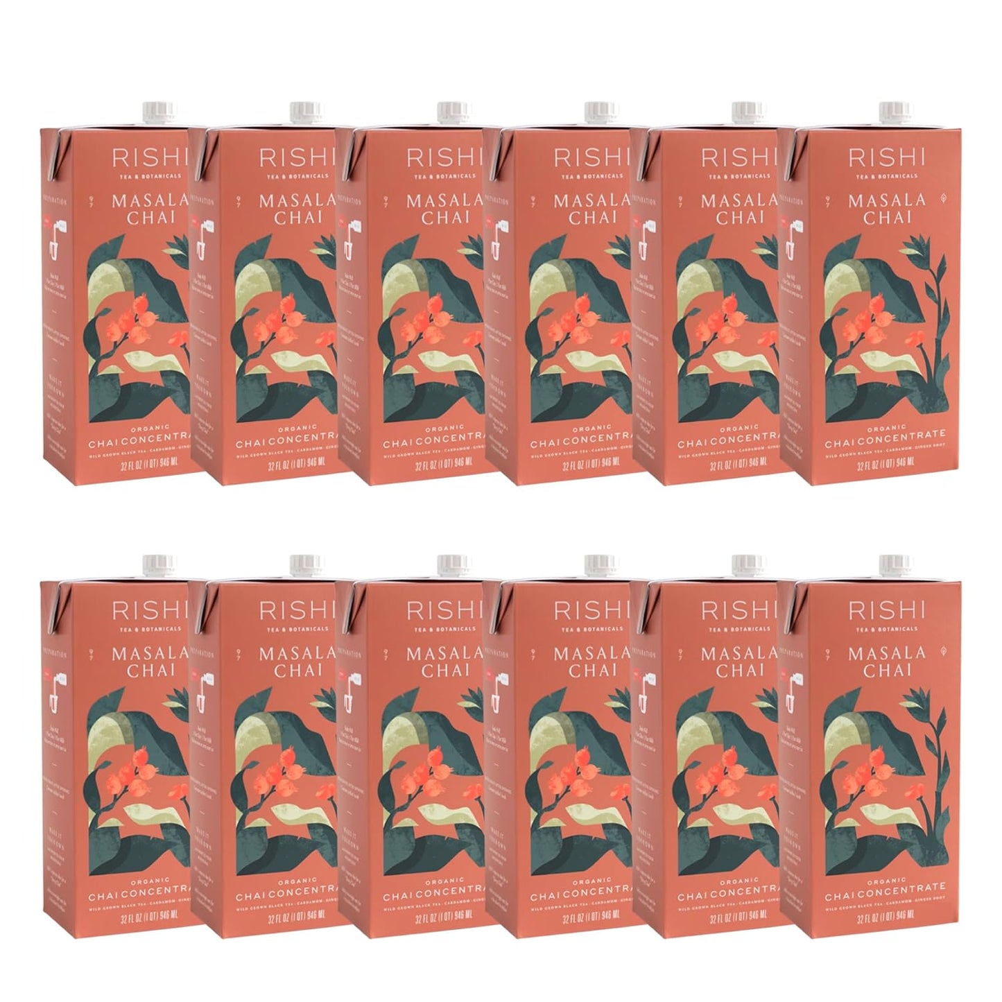 Rishi Tea Masala Chai Latte - Organic Black Tea Concentrate, Easy-to-Serve Hot or Iced Chai Mix - 32 fl oz Carton, 8 Servings (Pack of 12)