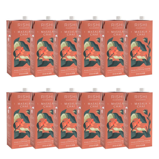 Rishi Tea Masala Chai Latte - Organic Black Tea Concentrate, Easy-to-Serve Hot or Iced Chai Mix - 32 fl oz Carton, 8 Servings (Pack of 12)
