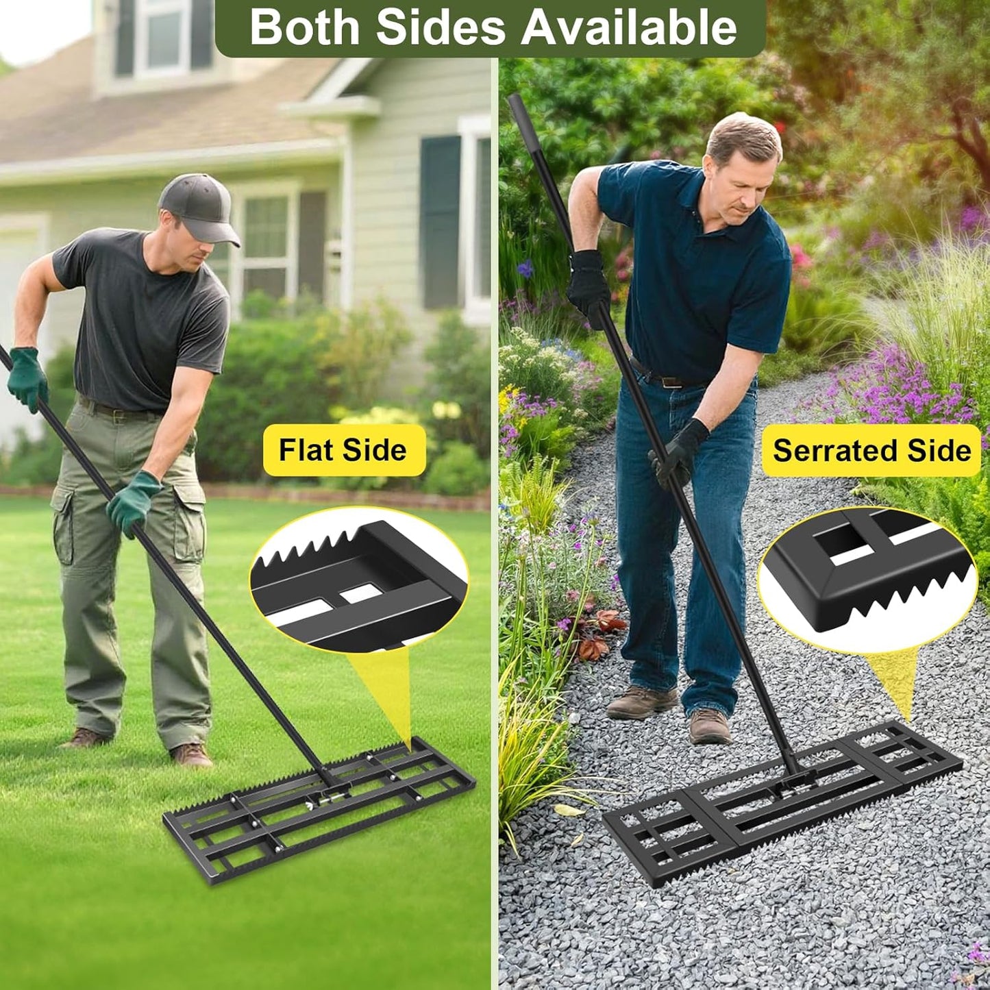 Lawn Leveling Rake-17"x10" Heavy Duty Leveler Reinforced Landscape Tool, Steel Lawn Rake with Serrated Edge & Smooth Plate for Level Soil Compost Sand Grass Dirt Yard Garden 6.5FT Adjustable Handle