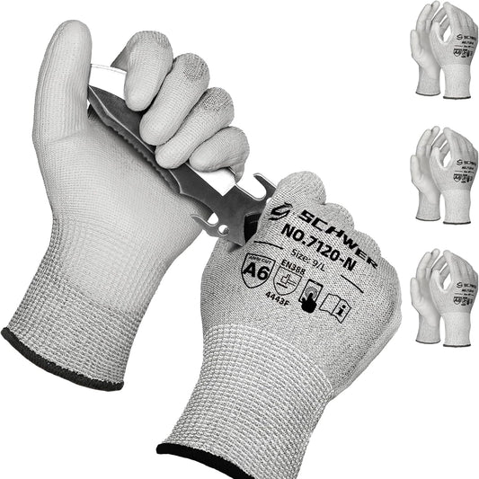 Schwer 3 Pairs Cut Resistant Gloves ANSI A6 Cut Proof Work Gloves, Touchscreen, for Men and Women Used to Woodworking, Glass Cutting, Construction, Cargo Handling, Material Sorting, Car Repair, L