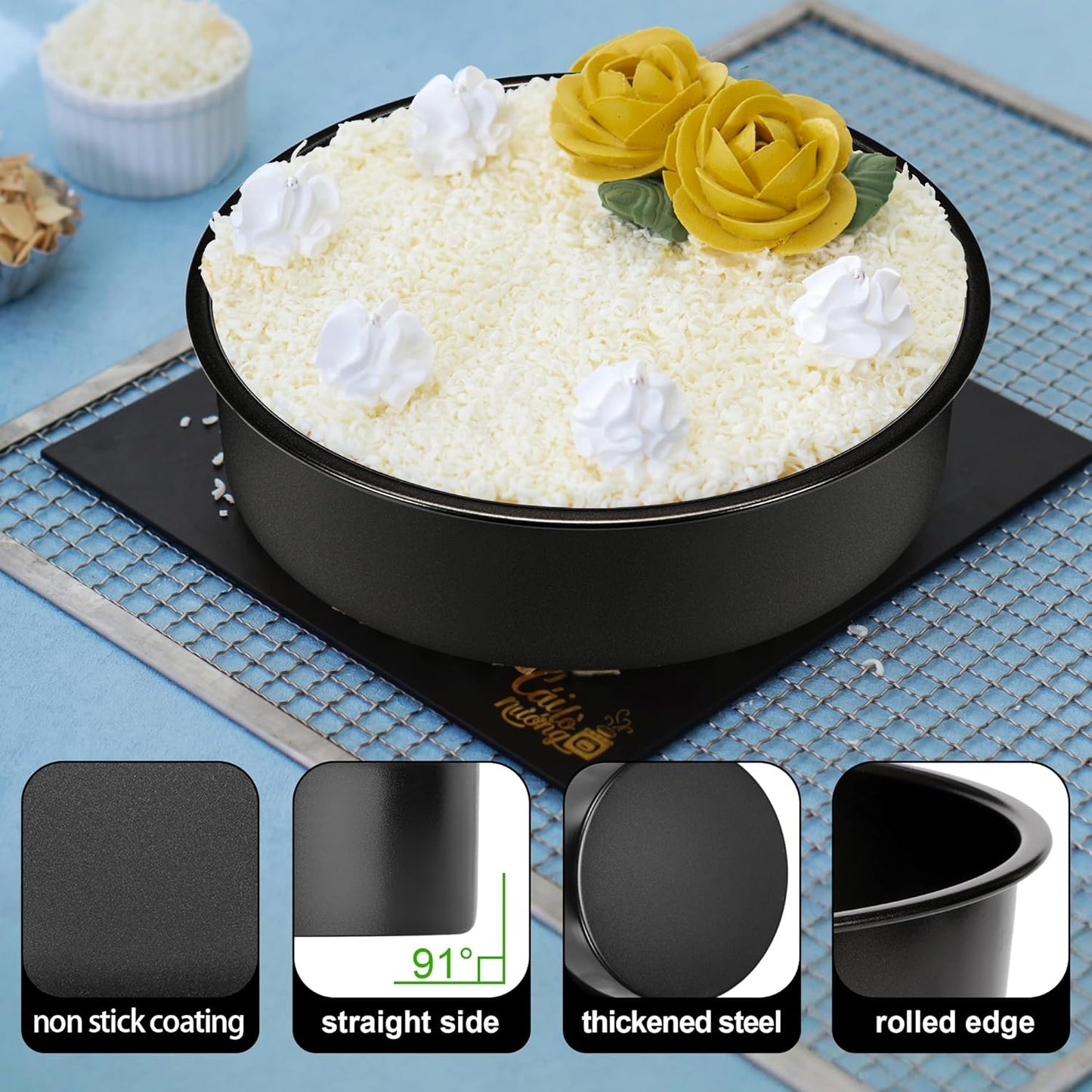 6 Inch Cake Pans Set of 3, Smash Cake Pans with 100PCS Parchment Paper for Layer Cakes, No-Stick Round Cake Pan Sets for Baking, Durable Baking Pan Set for Christmas Birthday, Dishwasher Safe