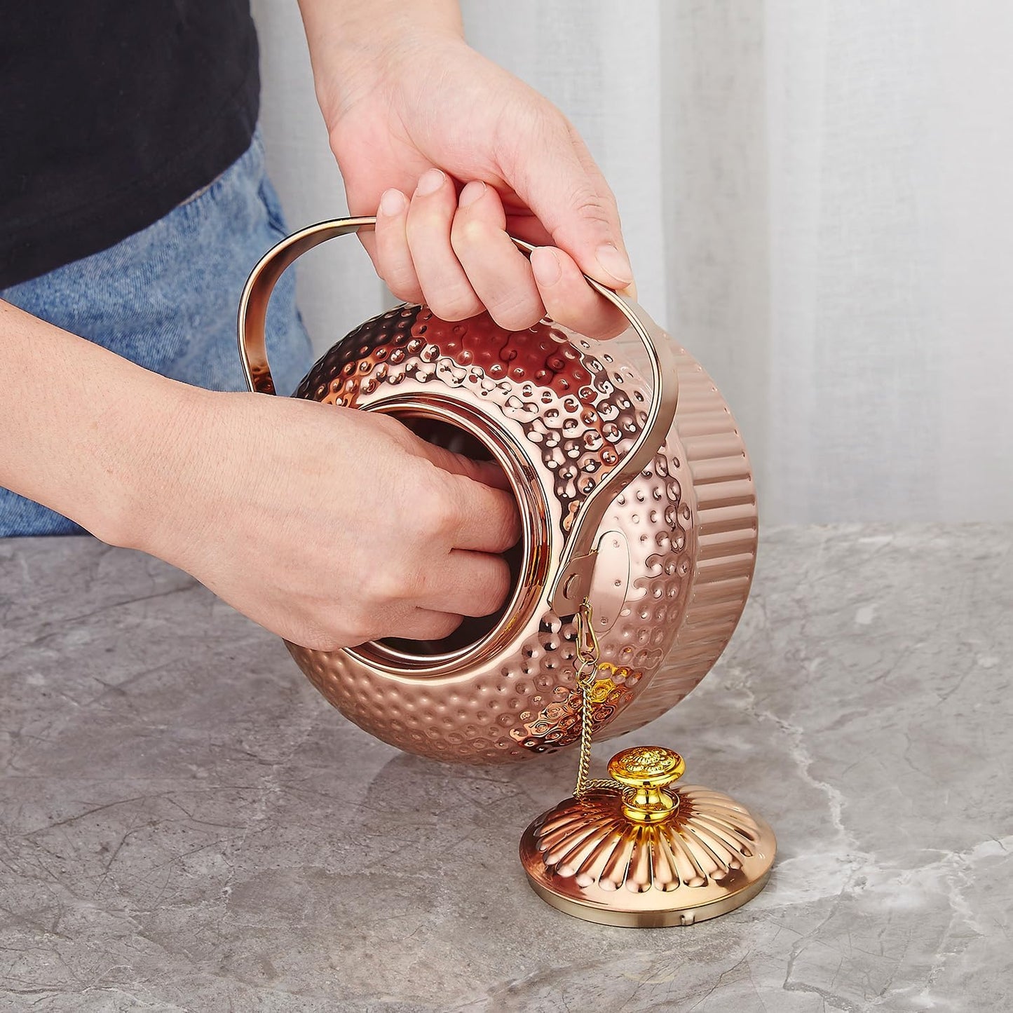 SANQIAHOME Antique 1.2L (40Oz) Stainless Steel Teapot with Infuser copper