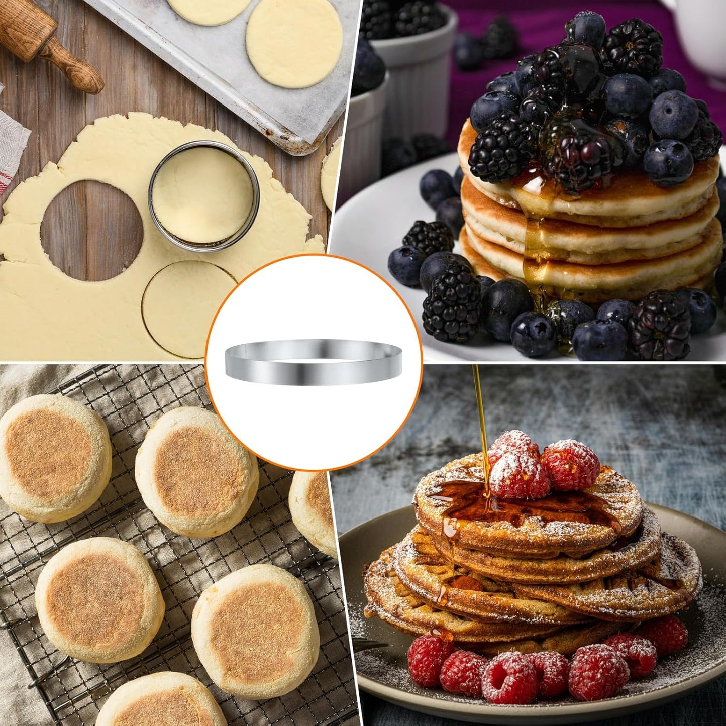 HARFINGTON Round Cake Ring 6.3 x 1 Inch Seamless Stainless Steel Pastry Mousse Dessert Ring Mirror Coating for Baking Cooking English Muffins Crumpet Making Tool