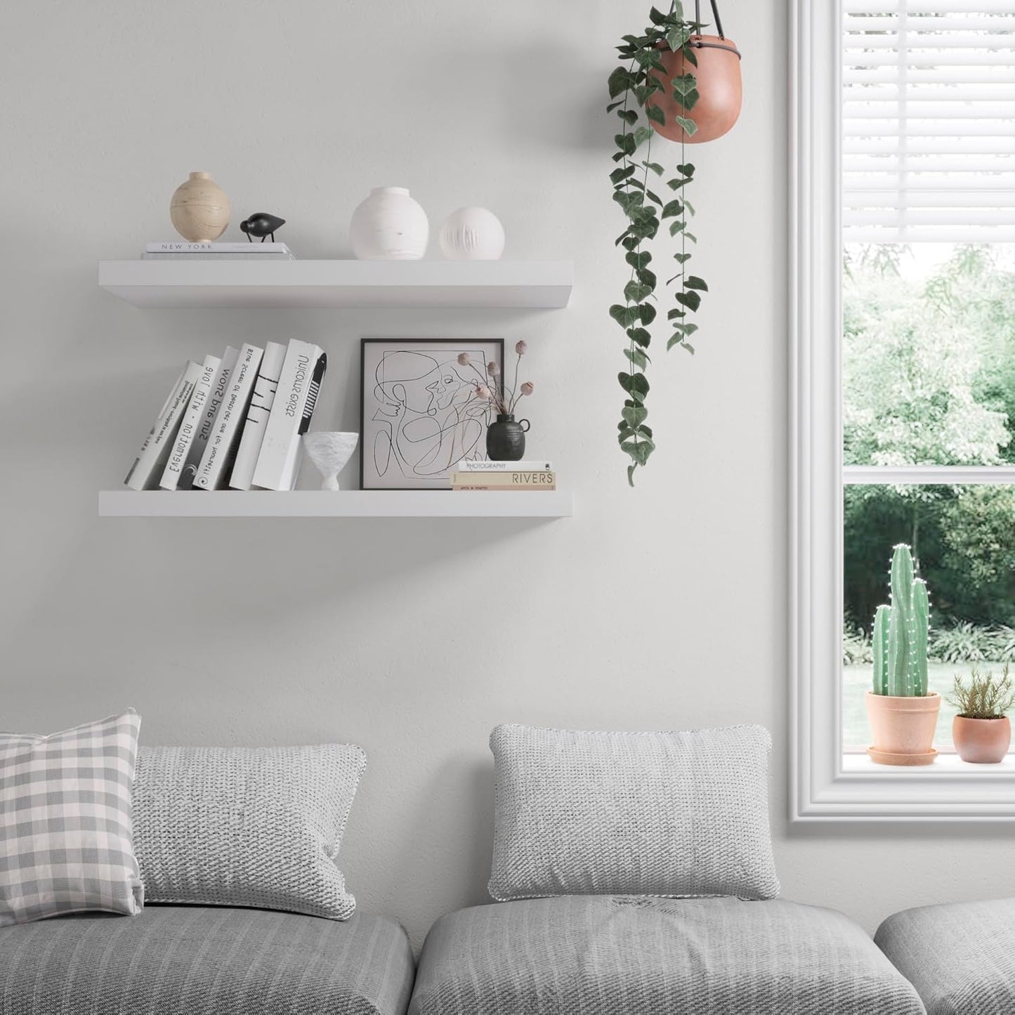 Floating Shelf, Set of 3 Wall Shelf, 30 in W x 12.75 in D x 2 in H Wooden Floating Wall Shelf with Invisible Brackets for Living Room/Bedroom/Bathroom/Kitchen Storage and Decor, White
