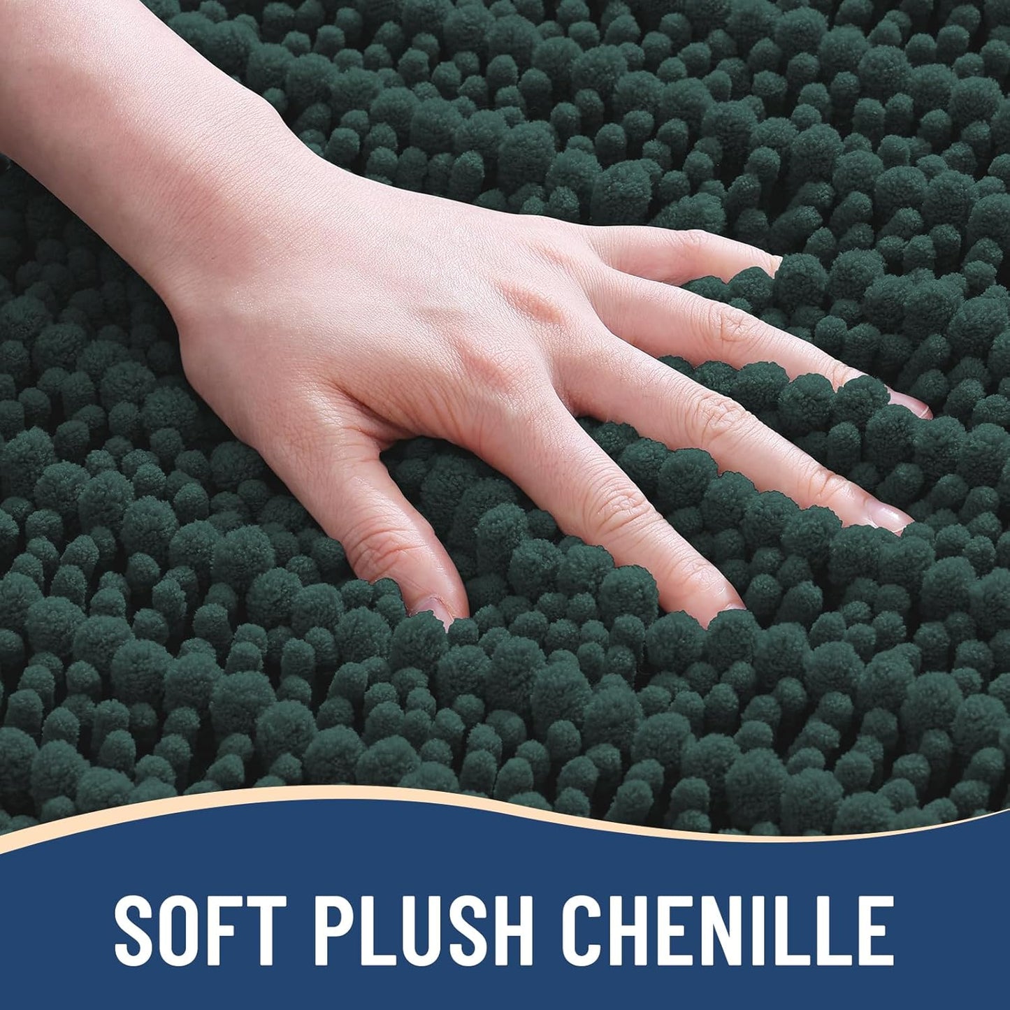 Arotive Luxury Chenille Bathroom Rug Mat, Extra Soft Thick Absorbent Shaggy Bath Rugs, Non-Slip Machine Wash Dry, Plush Bath Mats for Bathroom, Shower and Tub, 70x24, Dark Green
