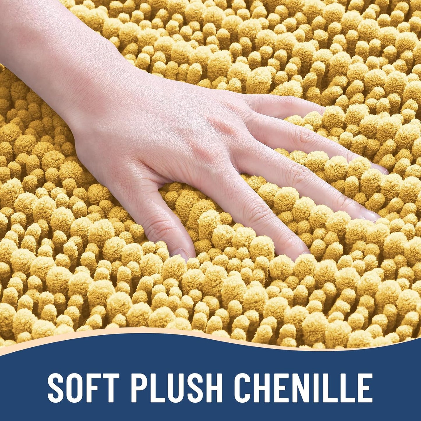 Arotive Luxury Chenille Bathroom Rug Mat, Extra Soft Thick Absorbent Shaggy Bath Rugs, Non-Slip Machine Wash Dry, Plush Bath Mats for Bathroom, Shower and Tub, 60x24, Yellow
