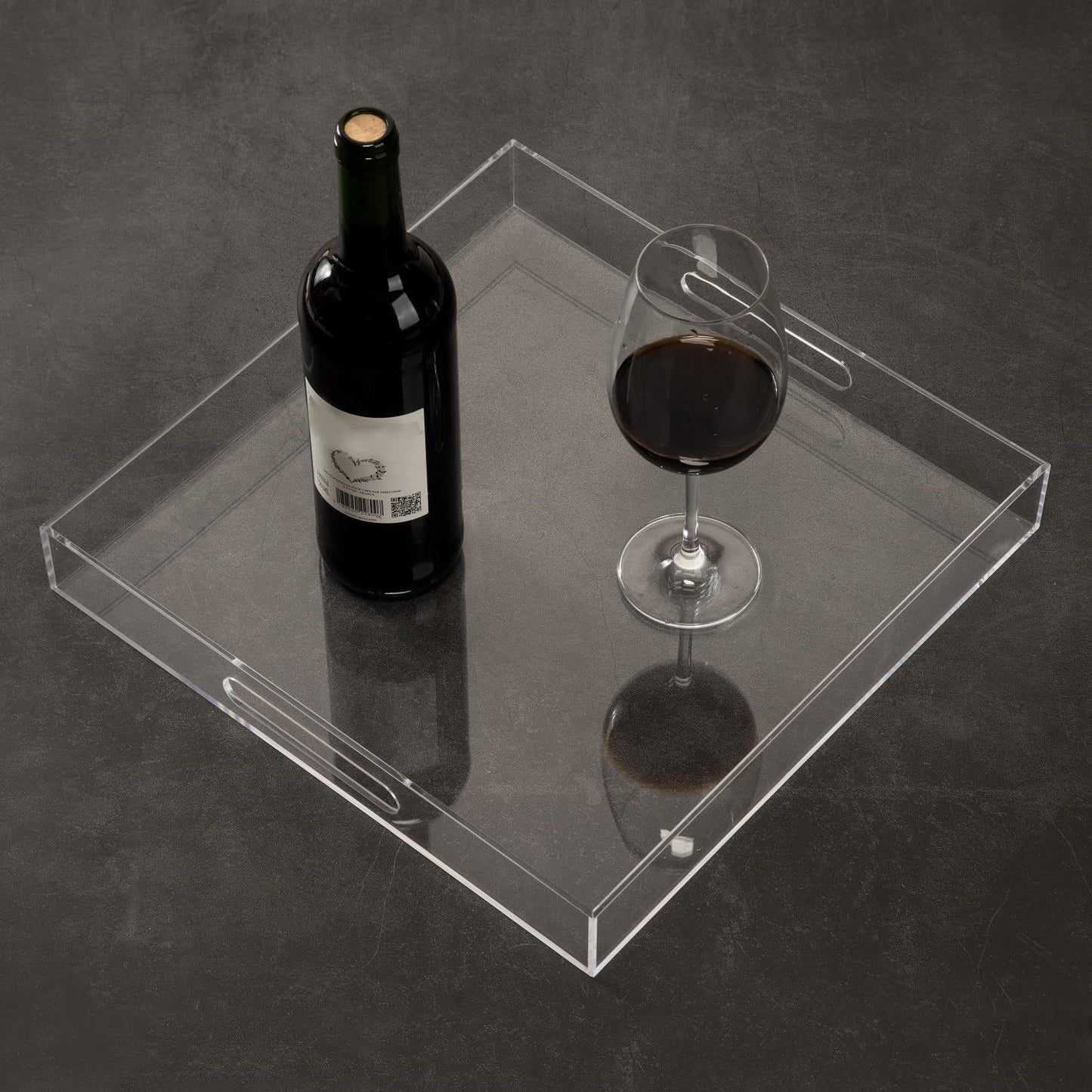 Clear Sturdy Acrylic Serving Tray with Handles - 14x14Inch - Coffee, Appetizer, Breakfast, Butler Tray - Kitchen Countertop & Makeup Drawer Organizer