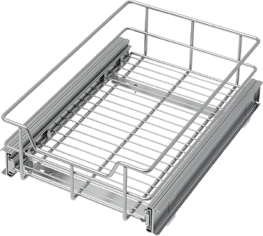 Pull Out Cabinet Organizer 11" W X 22" D, Slide Out Drawers For kitchen organizers and storage, Pull Out Drawers For Cabinets Capacity Heavy Duty Caddy, Cabinet Shelves Chrome-Plated, Bathroom Pantry