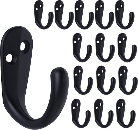 IBosins 15PCS Coat Hooks Wall Mounted Single Prong Robe Hook for Hanging Towel Hooks with 30 Screws for Bags, Hat, Cap, Scarf, Cup (Black)