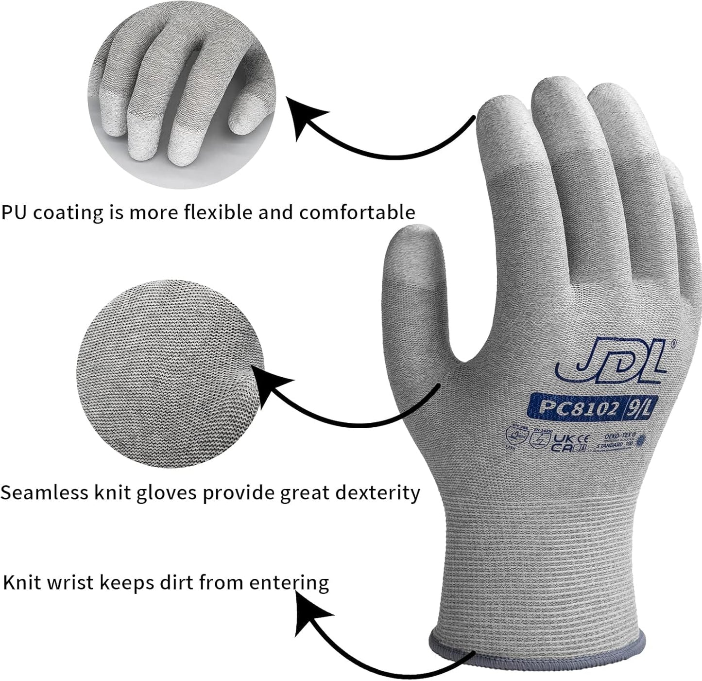 JDL ESD Work Gloves, Anti-Static Gloves for PC Building, Computer Installation & Repair, High Resistance Carbon Fiber Gloves, 36 pairs, Small
