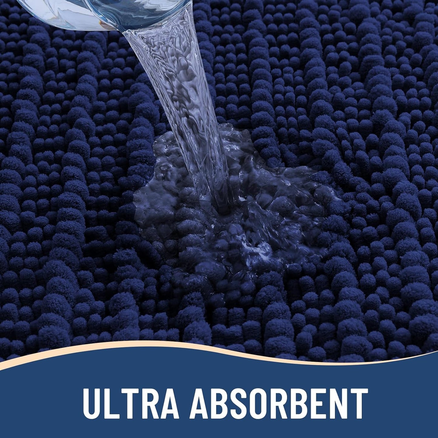 Arotive Luxury Chenille Bathroom Rug Mat, Extra Soft Thick Absorbent Shaggy Bath Rugs, Non-Slip Machine Wash Dry, Plush Bath Mats for Bathroom, Shower and Tub, 60x24, Navy