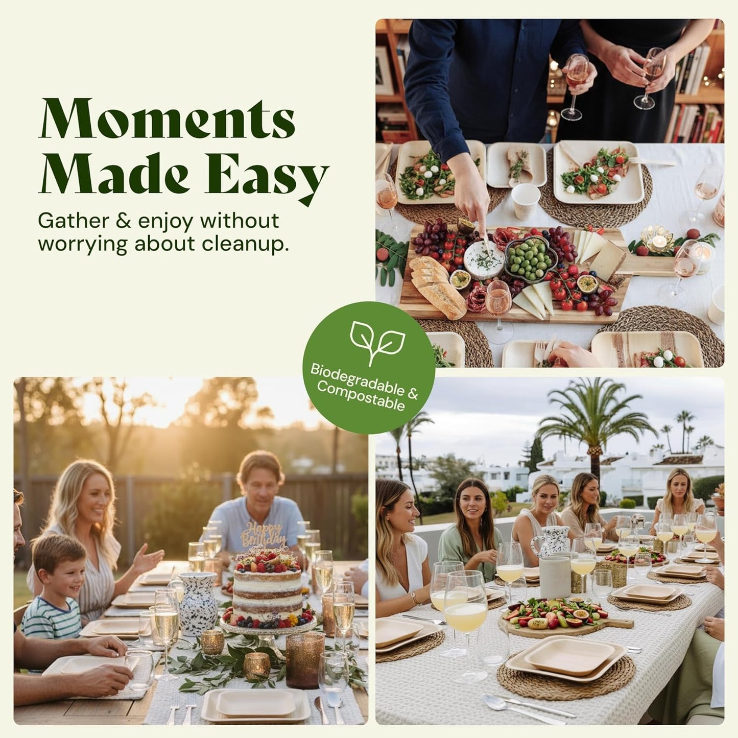 Chic Leaf Palm Leaf Disposable Bamboo Plates ? Square, Biodegradable & Compostable Party Plates for Weddings, Parties & Events - Disposable Platter (10", 20 Pack)
