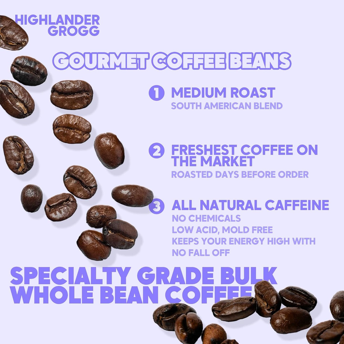 Sarasota Coffee Whole Bean Highlander Grogg | Medium Roast Gourmet Flavored Coffee Beans | Low Acid, Mold Free, Specialty Grade Flavored Bulk Beans | 5lb (80 oz)