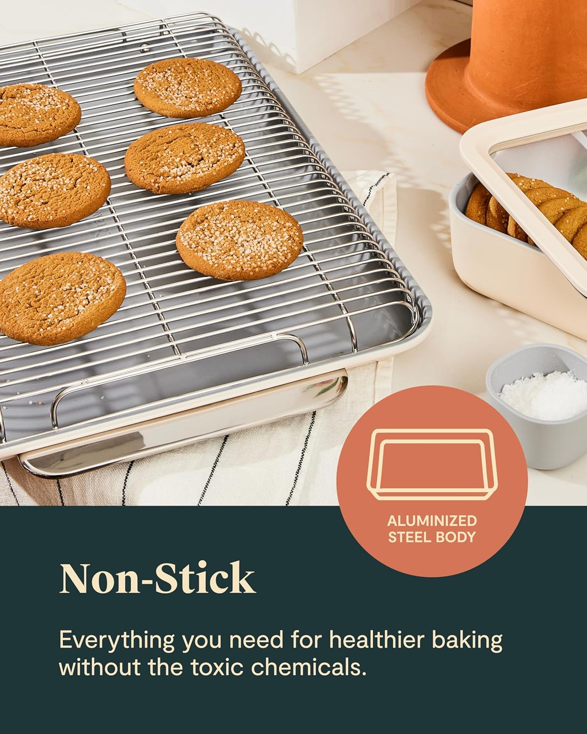 Caraway Nonstick Ceramic Bakeware Set (11 Pieces) - Baking Sheets, Assorted Baking Pans, Cooling Rack, & Storage - Aluminized Steel Body - Non Toxic, PTFE & PFOA Free - Perracotta
