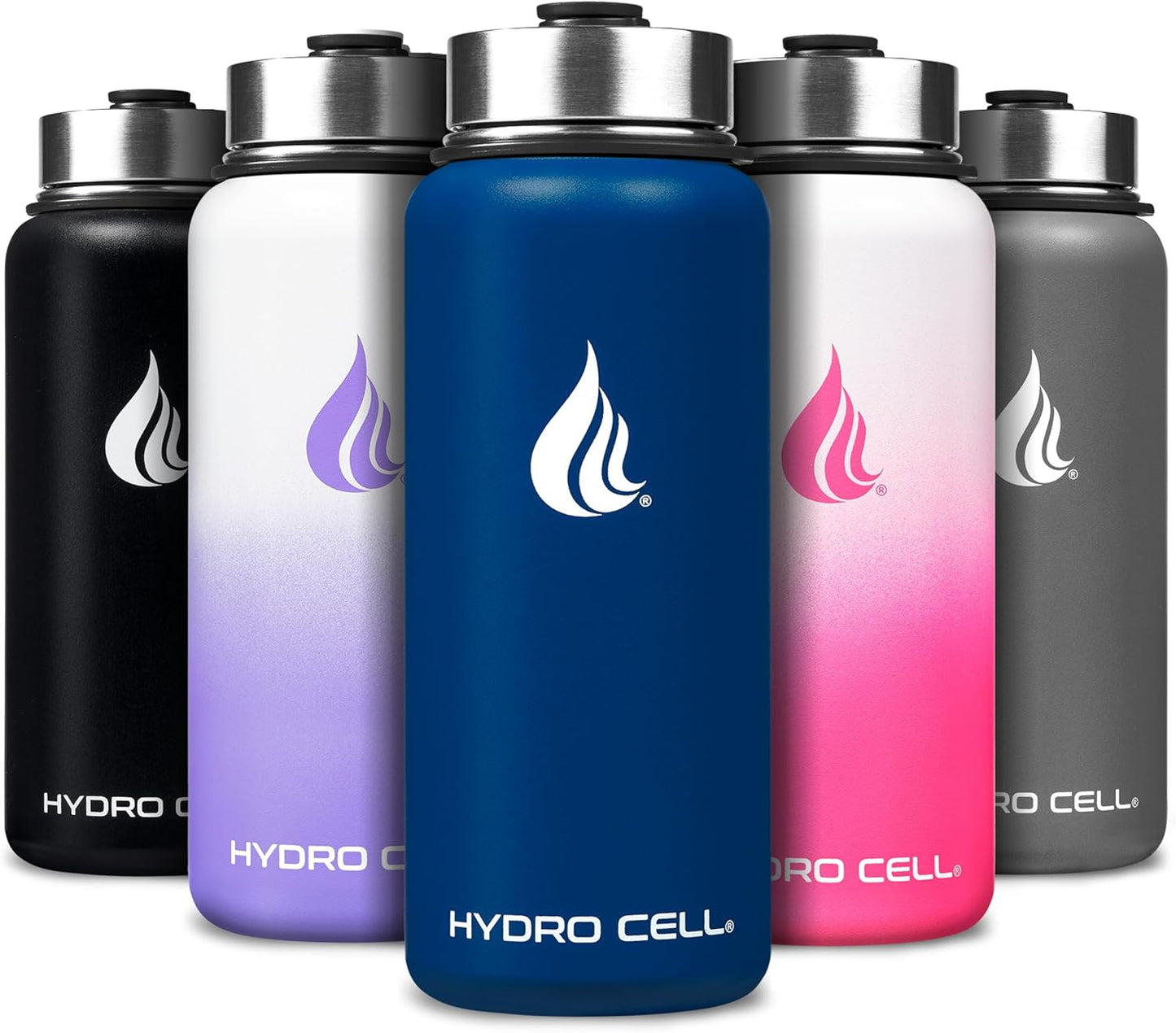 HYDRO CELL Stainless Steel Insulated Water Bottle with Straw - For Cold & Hot Drinks - Metal Vacuum Flask with Screw Cap and Modern Leakproof Sport Thermos for Adults (Navy 32oz)