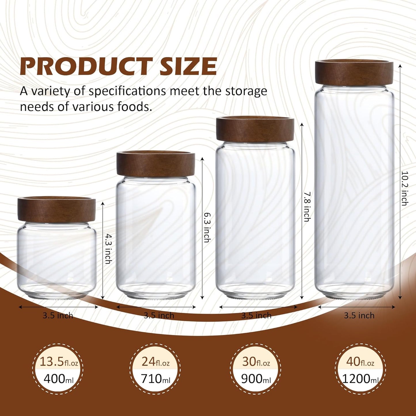 24 oz/710 ml Glass Jar with Airtight Wooden Screw Top Lid, Clear Stackable Food Storage Canister, Medium Cute Decorative Glass Container for Coffee, Candy, Cookie, Sugar, Oatmeal, Salt, Spice