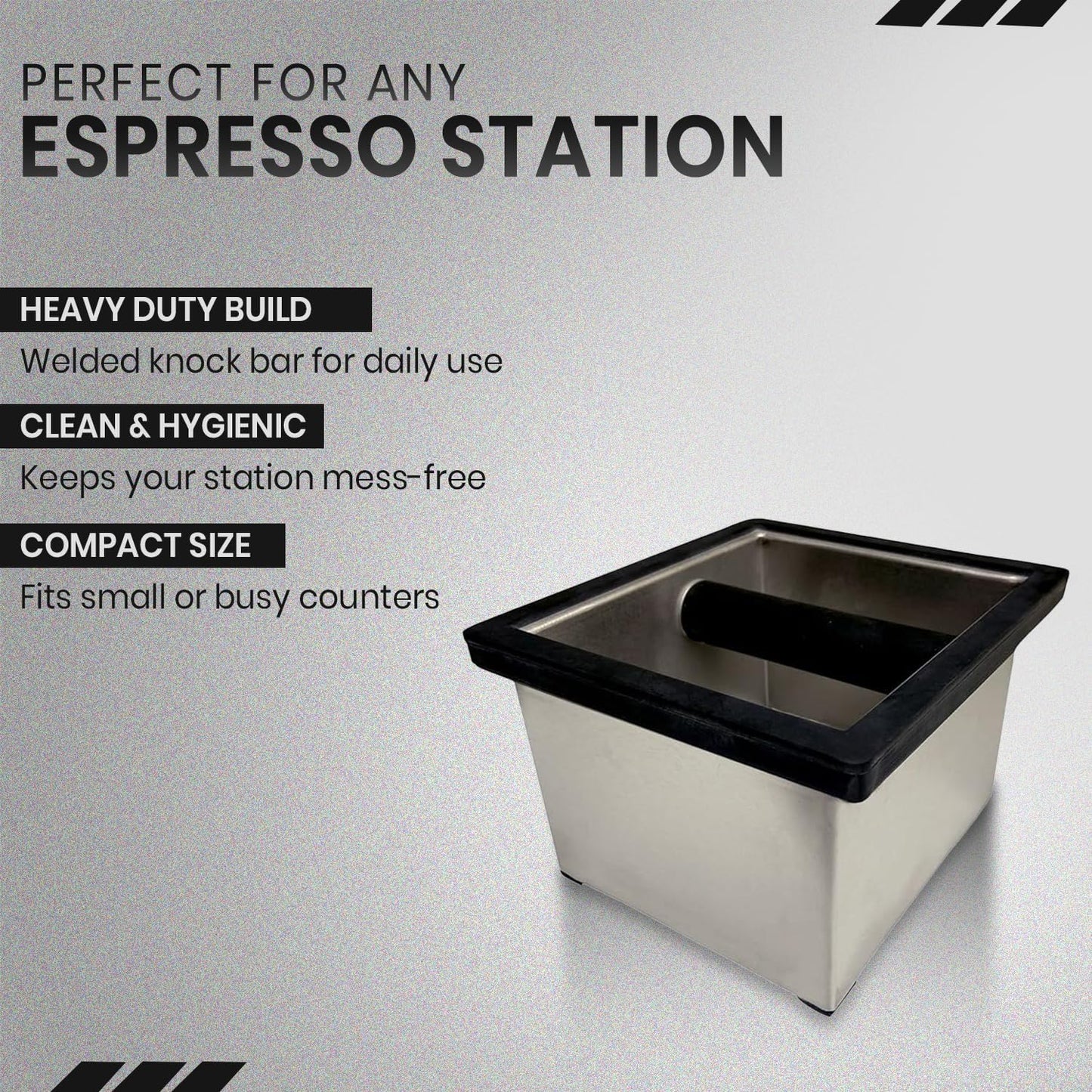 Rattleware Stainless Steel Knock Box - Ideal for Home, Cafe, Restaurant, Hotel, Office, or Commercial Establishment - Heavy Duty Knock Box Trusted By Baristas Worldwide (6" x 5.5" x 4")