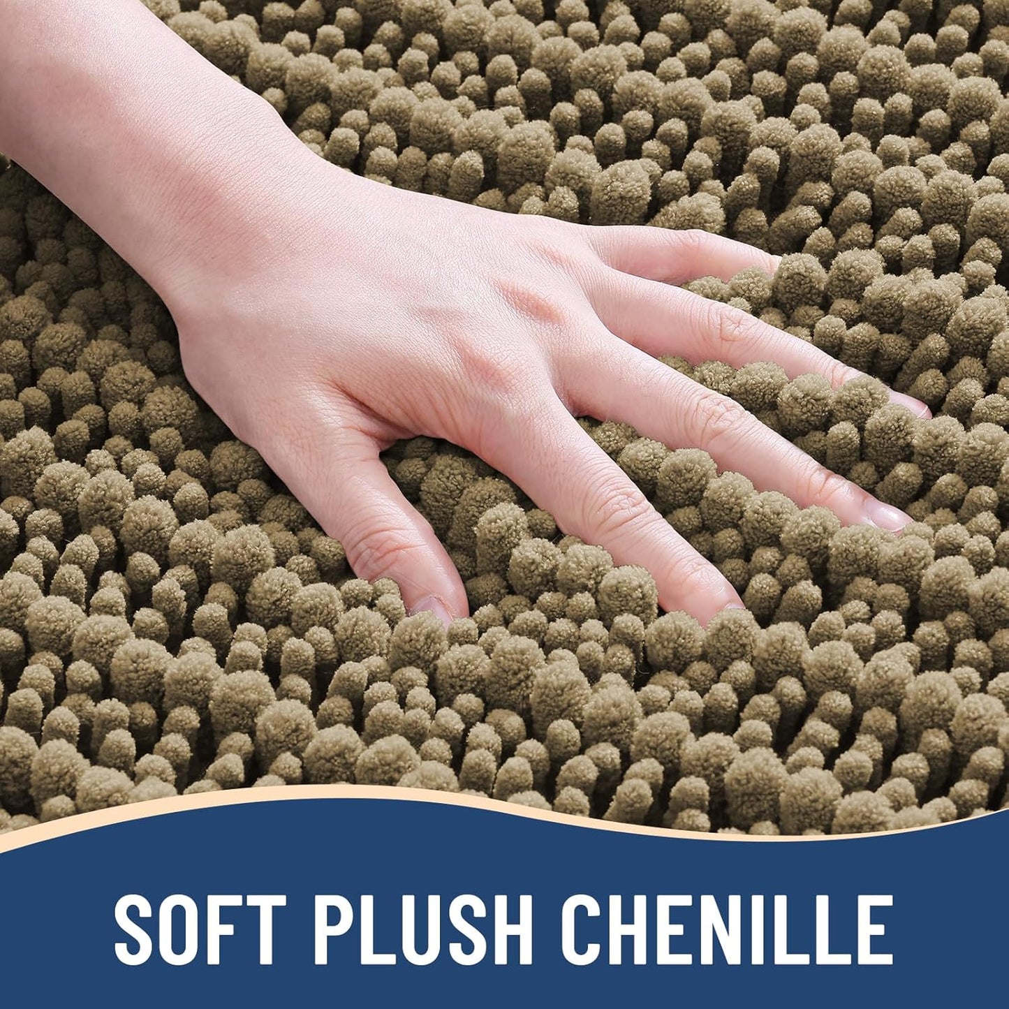 Arotive Luxury Chenille Bathroom Rug Mat, Extra Soft Thick Absorbent Shaggy Bath Rugs, Non-Slip Machine Wash Dry, Plush Bath Mats for Bathroom, Shower and Tub, 45x27, Camel