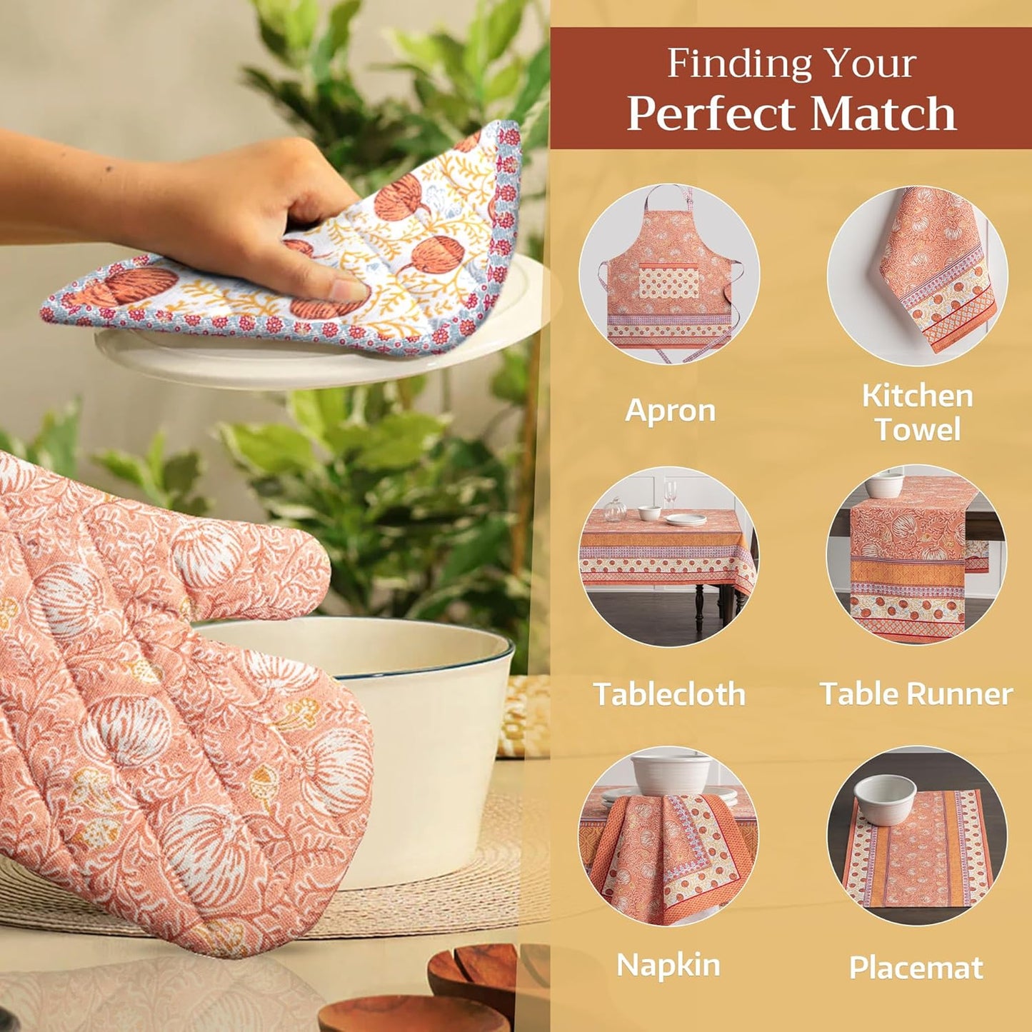Maison d' Hermine Oven Gloves 100% Cotton Oven Mitt 7" x 13" with Loop Heat Resistant, BBQ, Cooking Gloves, Baking, Grilling, Kitchen, Handling Hot Pans (Pack of 1, Harvest Festival)