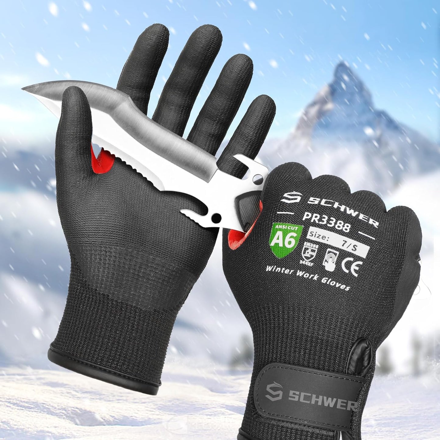 FreezeGuard Winter Work Gloves for Men and Women, ANSI A6 Cut Resistant Gloves With Super Grip, Freezer Glove for Work Below Zero, Touchscreen, Thermal Insulated, PR3388, Black Knight (S, 1 Pair)