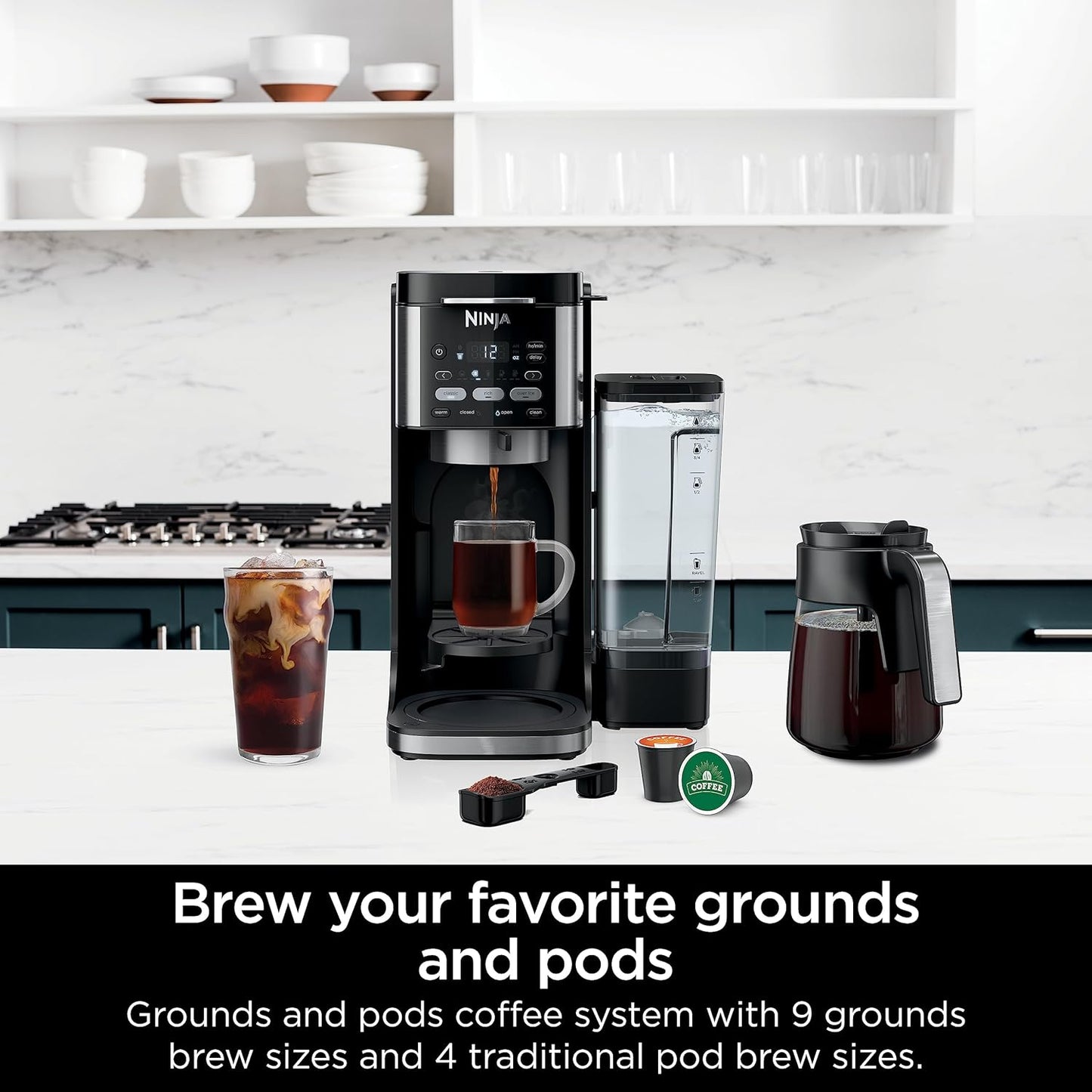 Ninja | Drip Coffee Maker | DualBrew Pro Hot & Iced Coffee Machine | Use with K-Cup Coffee Pods | 3 Brew Styles (Classic, Rich, & Iced) | 60oz Removable Reservoir & Dishwasher Safe | Black | CFP101