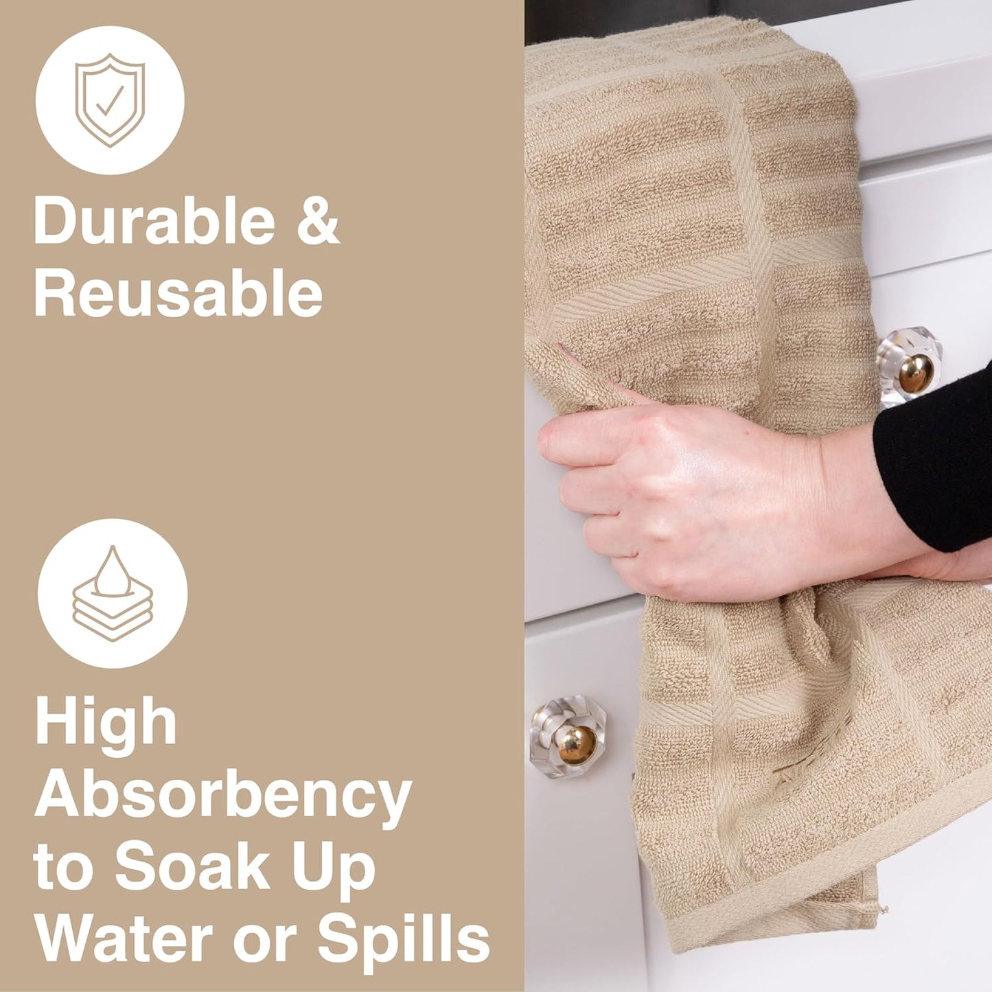 All-Clad Solid Kitchen Towels: Highly Absorbent, Super Soft Long Lasting - 100% Cotton, 17"x30" Tea Towels for Cleaning & Drying Dishes, Pans, Glassware, or Countertops, (2-Pack), Cappuccino