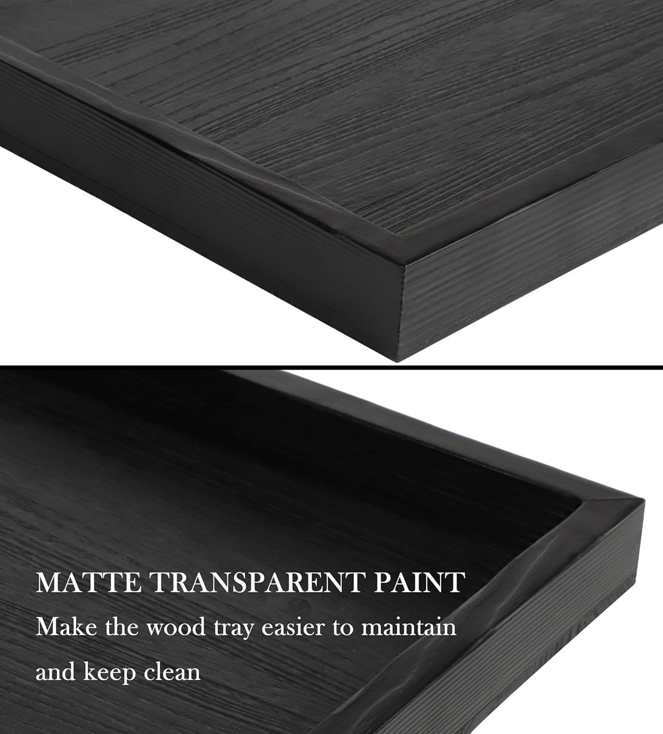 Square Ottoman Table Tray 24" - Rustic Wooden Serving Tray for Farmhouse Decorative Oversized Coffee Table Trays Living Room Kitchen Counter Breakfast Black