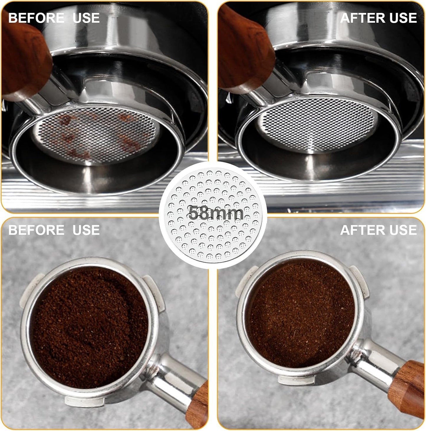 58mm Espresso Accessories Kit,Wdt Tool Espresso,Solid Espresso Tamper,Dosing Funnel and Coffee Puck Screen,Silicone Tamper Mat,0.4mm Stainless Steel 6pin Espresso Stirrer,Barista Tools Espresso Kit