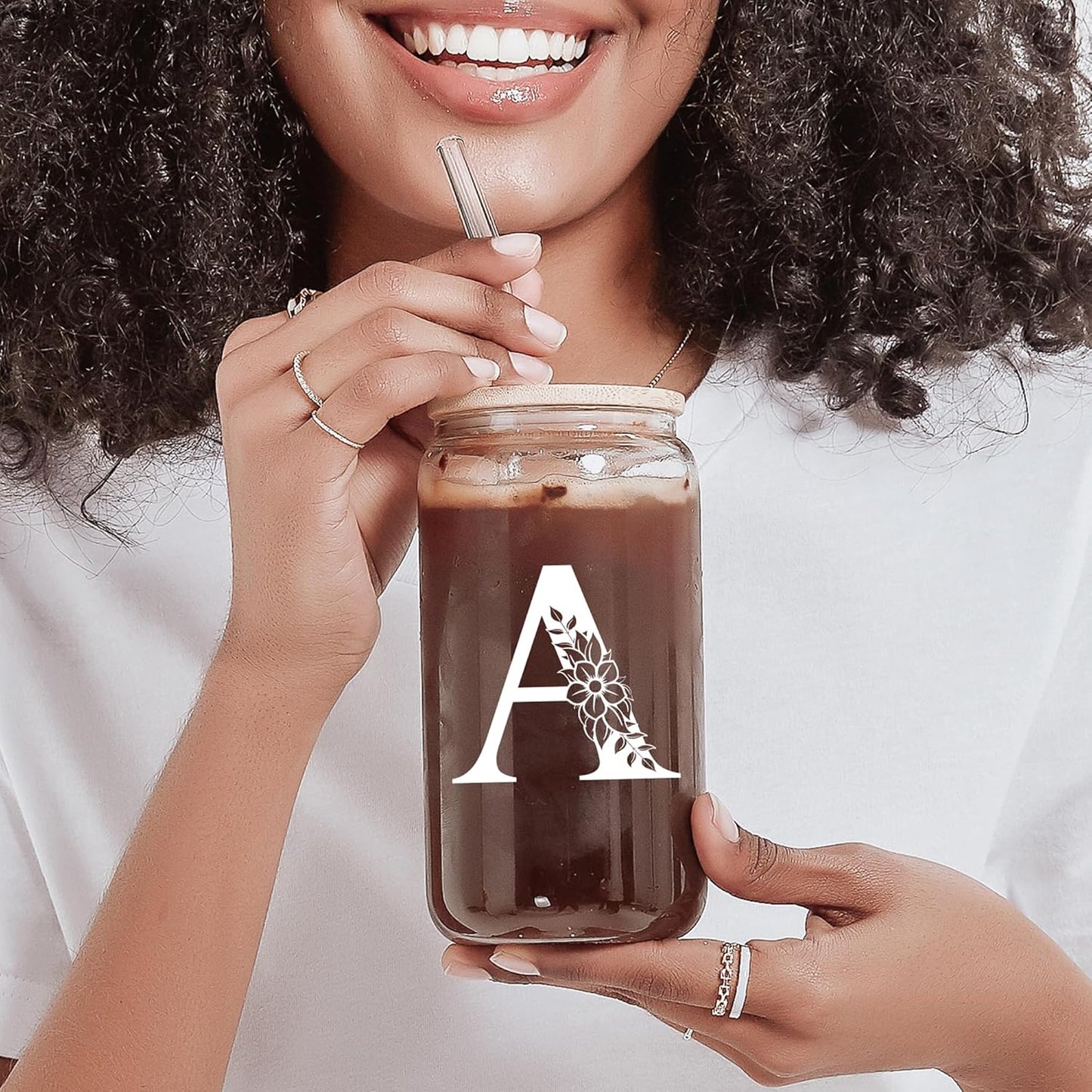 Personalized Gifts for Women, Monogrammed Glass Cups with Lids and Straws, Custom Tumbler, Cute Customized Mug, Aesthetic Stuff, Initial Iced Coffee Cup, Drinking Glasses, Birthday Teacher Gifts, Y