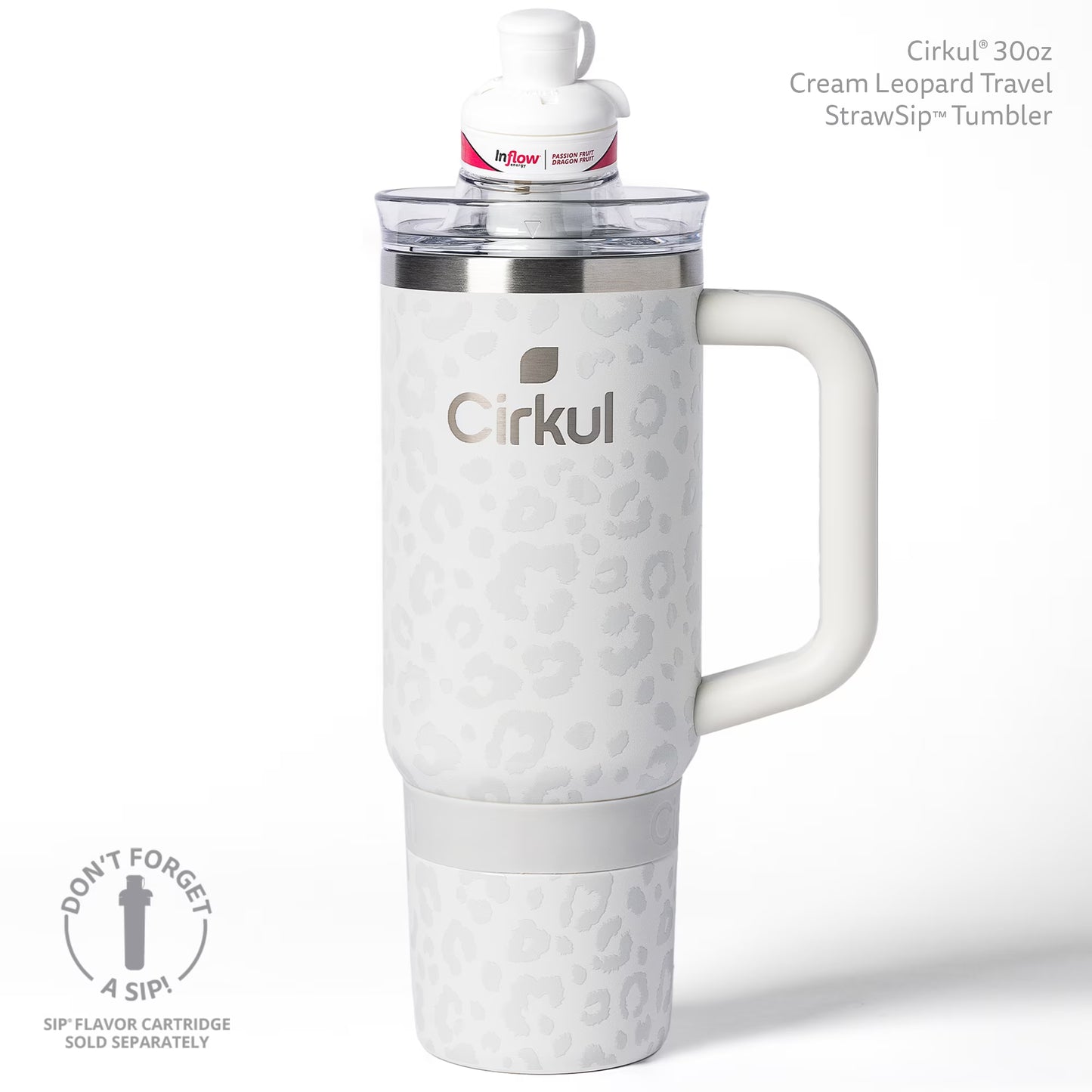 30Oz Travel Strawsip Double-Wall Insulated Stainless Steel Tumbler with Handle, Cream Leopard (White Leopard)