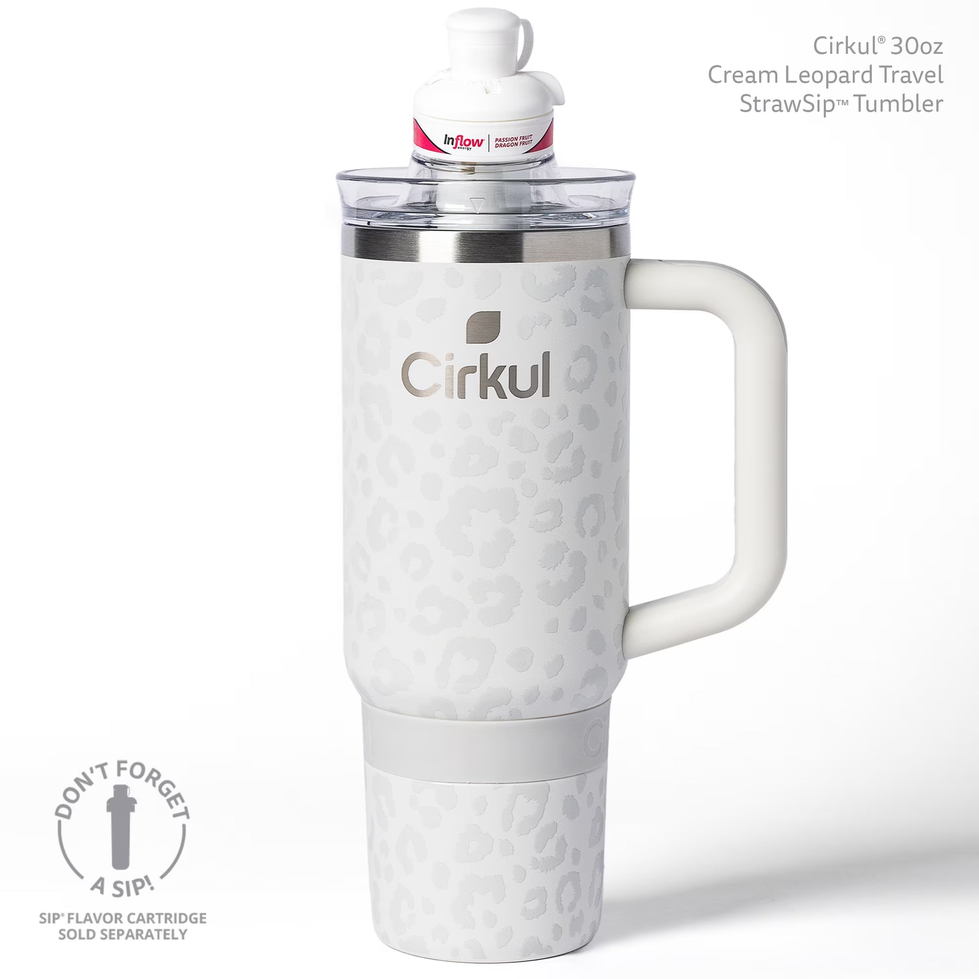 30Oz Travel Strawsip Double-Wall Insulated Stainless Steel Tumbler with Handle, Cream Leopard (White Leopard)