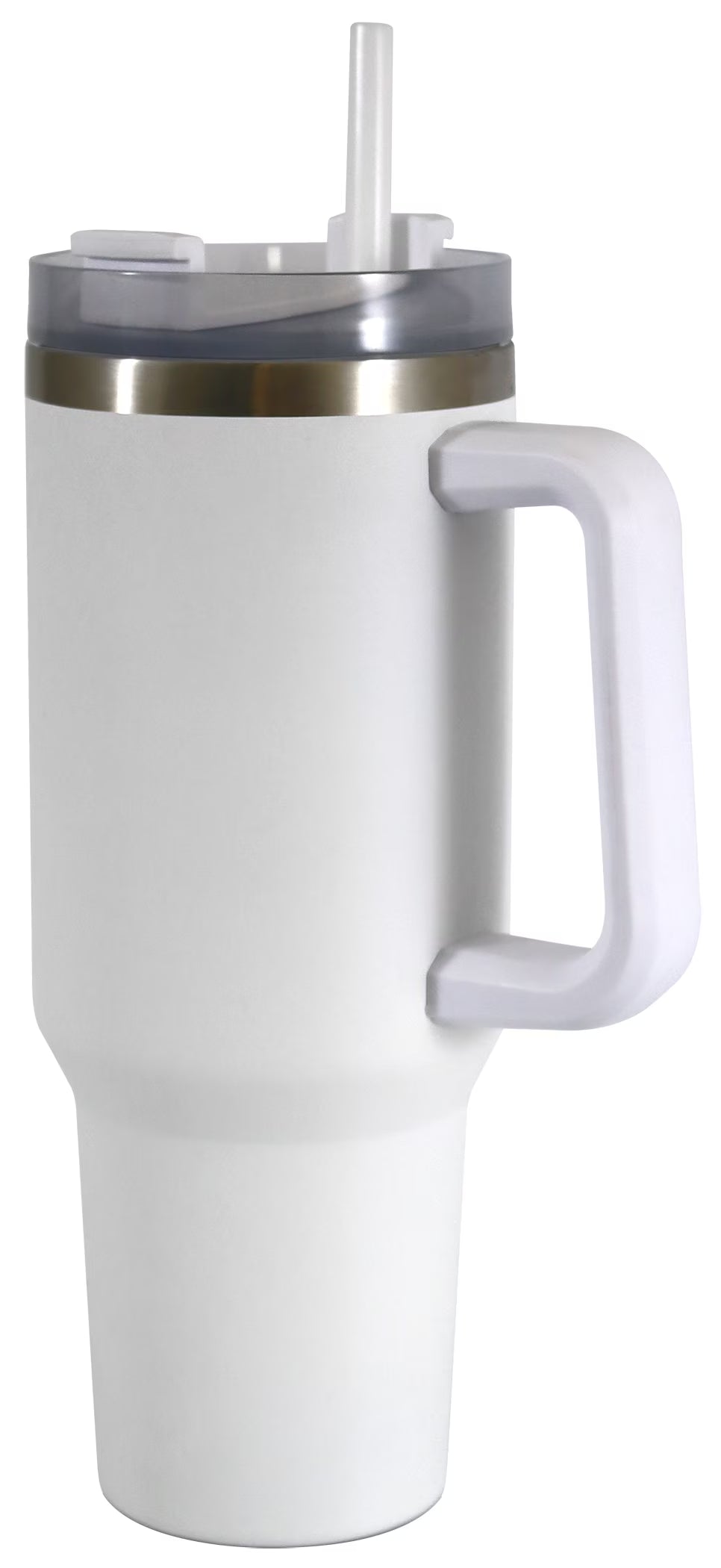 40 Oz Stainless Steel Tumbler with Straw and Handle, Double Wall Insulated, White